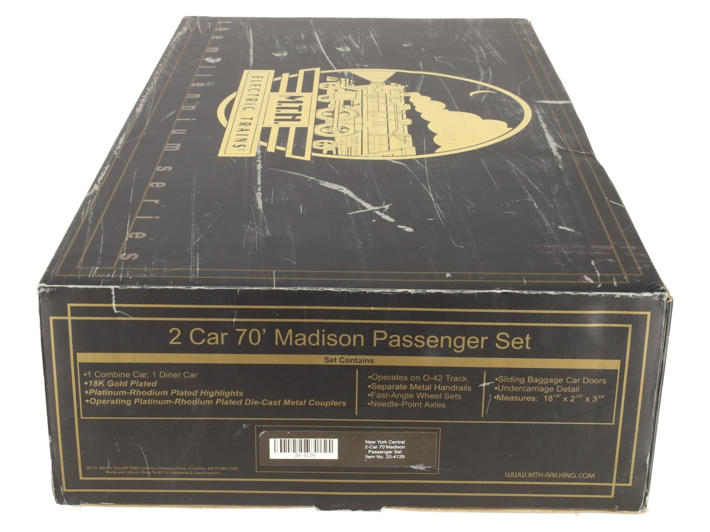 MTH 20-4129 NYC Gold Plated 70' Madison Combine/Diner Passenger Cars (Set of 2) EX/Box