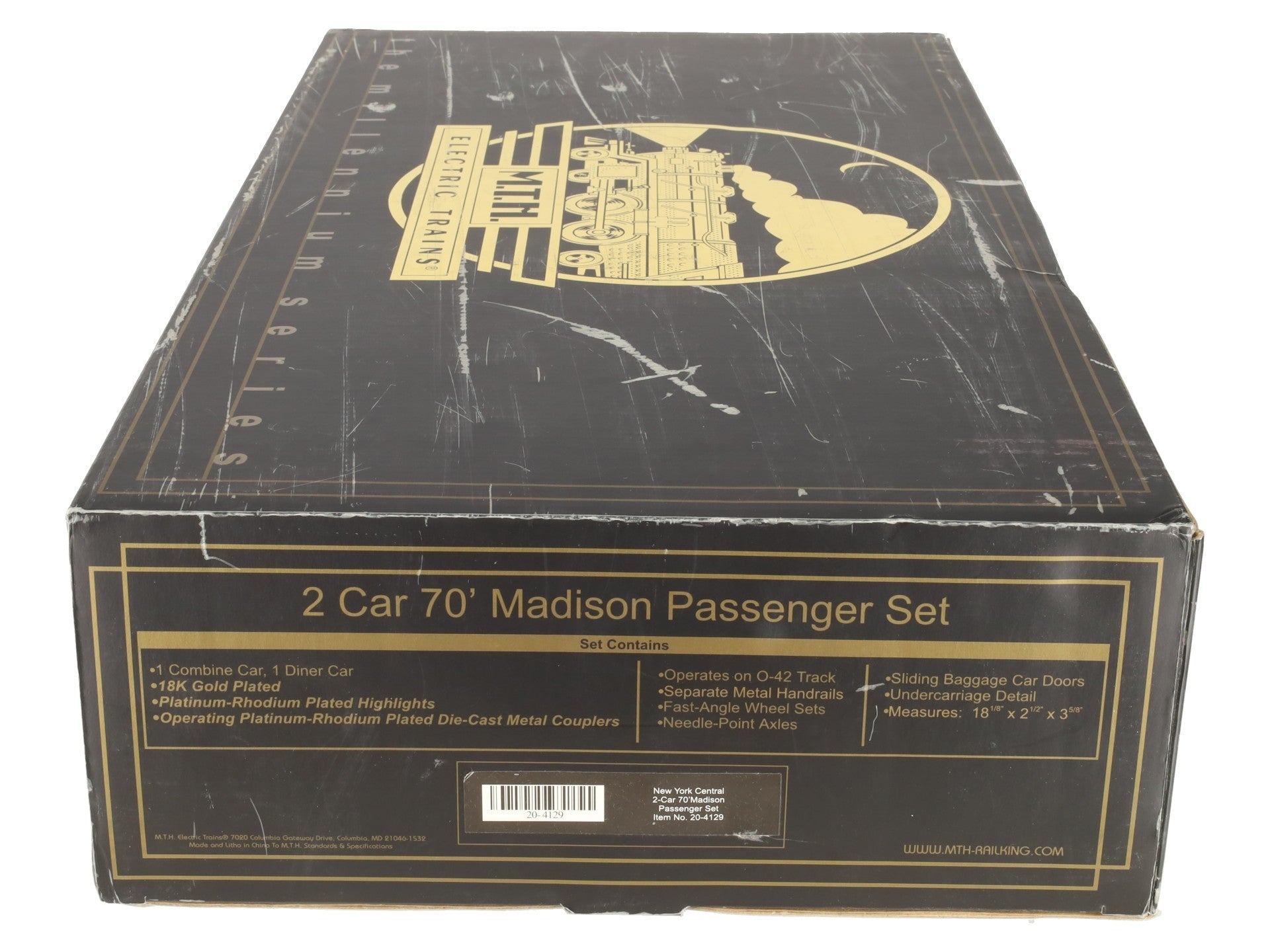 MTH 20-4129 NYC Gold Plated 70' Madison Combine/Diner Passenger Cars (Set of 2) EX/Box