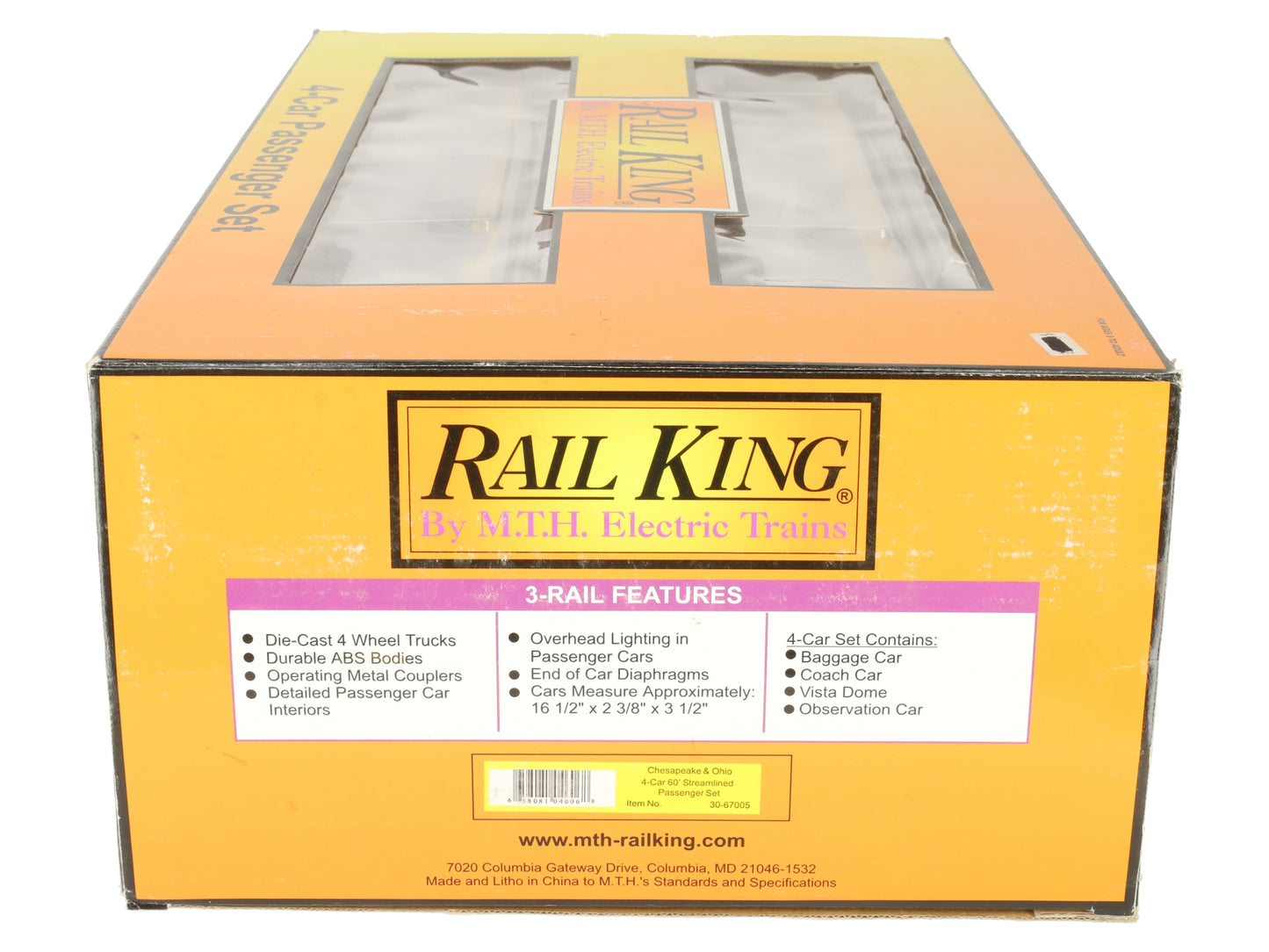 MTH 30-67005 O C&O RailKing 60' Streamlined ABS Passenger Set (Set of 4) EX/Box