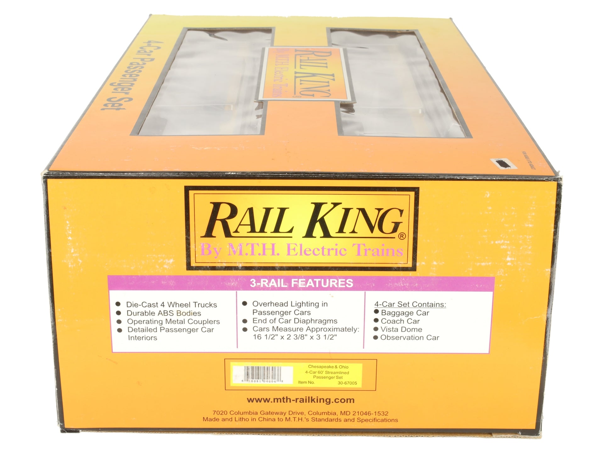 MTH 30-67005 O C&O RailKing 60' Streamlined ABS Passenger Set (Set of 4) EX/Box