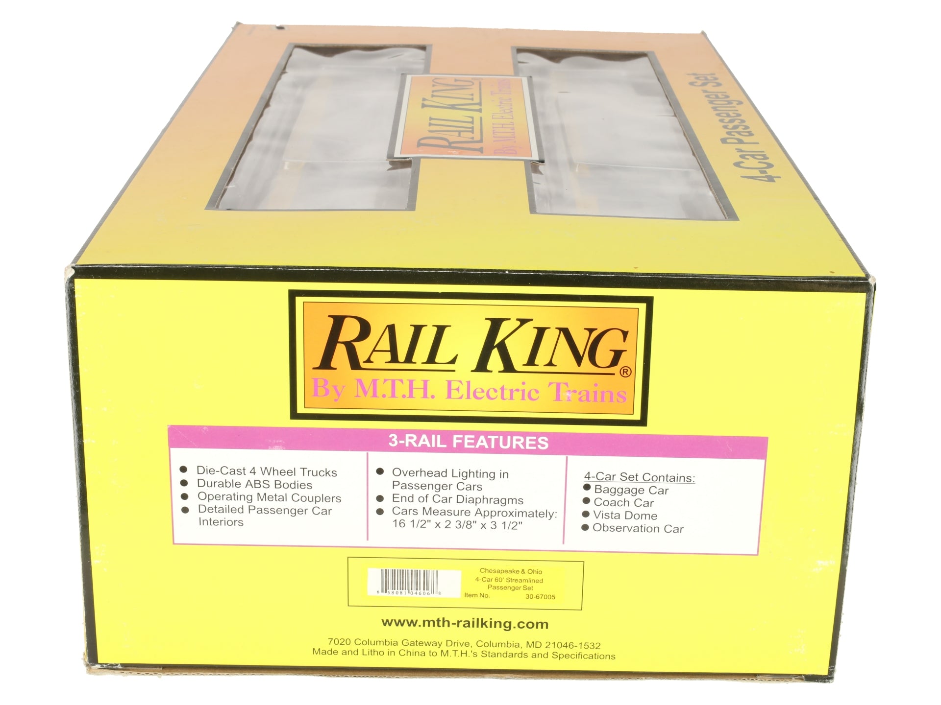 MTH 30-67005 O C&O RailKing 60' Streamlined ABS Passenger Set (Set of 4) EX/Box