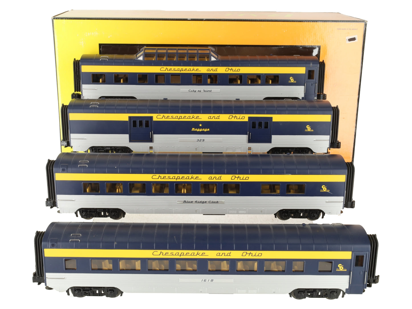 MTH 30-67005 O C&O RailKing 60' Streamlined ABS Passenger Set (Set of 4) EX/Box