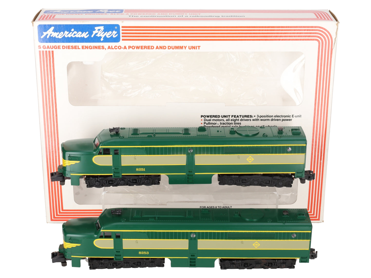 American Flyer 4-8251 S Gauge Erie Alco AA Diesel Locomotive Set EX/Box