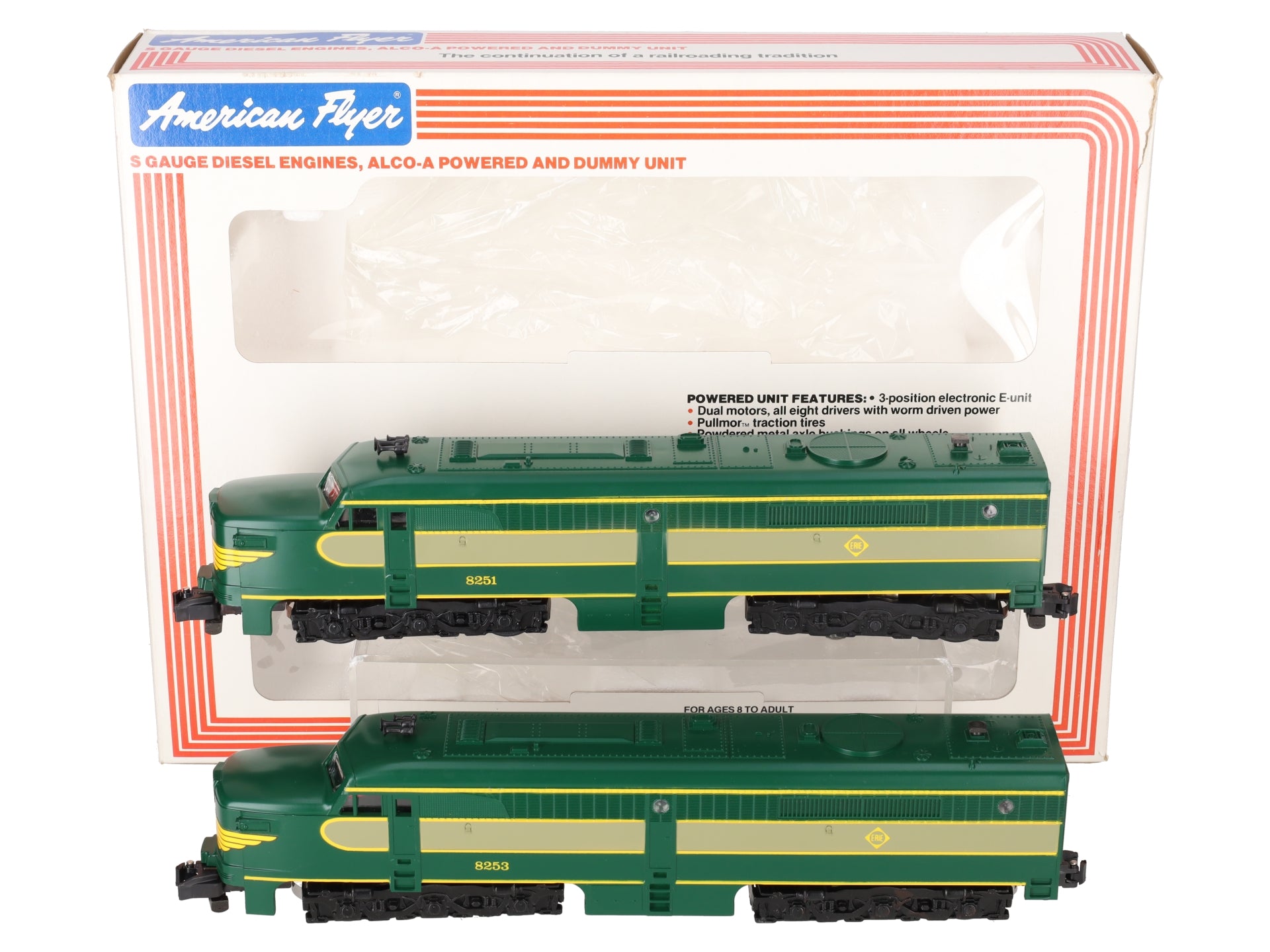 American Flyer 4-8251 S Gauge Erie Alco AA Diesel Locomotive Set EX/Box