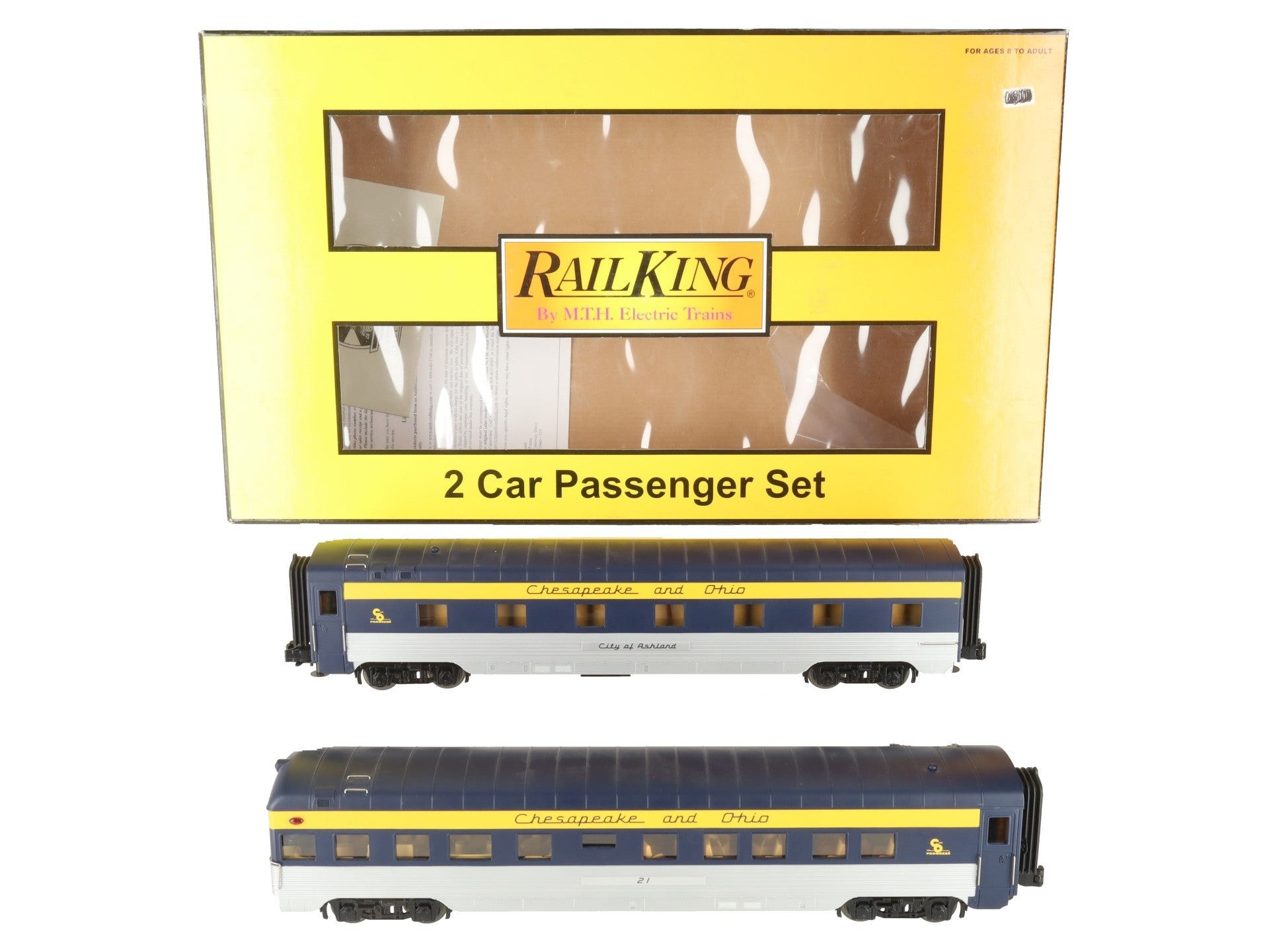 MTH 30-67006 O C&O 60' Streamlined ABS Sleeper/Diner Passenger Set (Set of 2) EX/Box