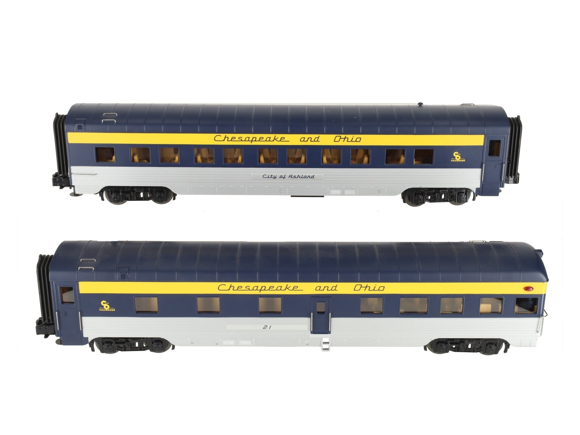 MTH 30-67006 O C&O 60' Streamlined ABS Sleeper/Diner Passenger Set (Set of 2) EX/Box