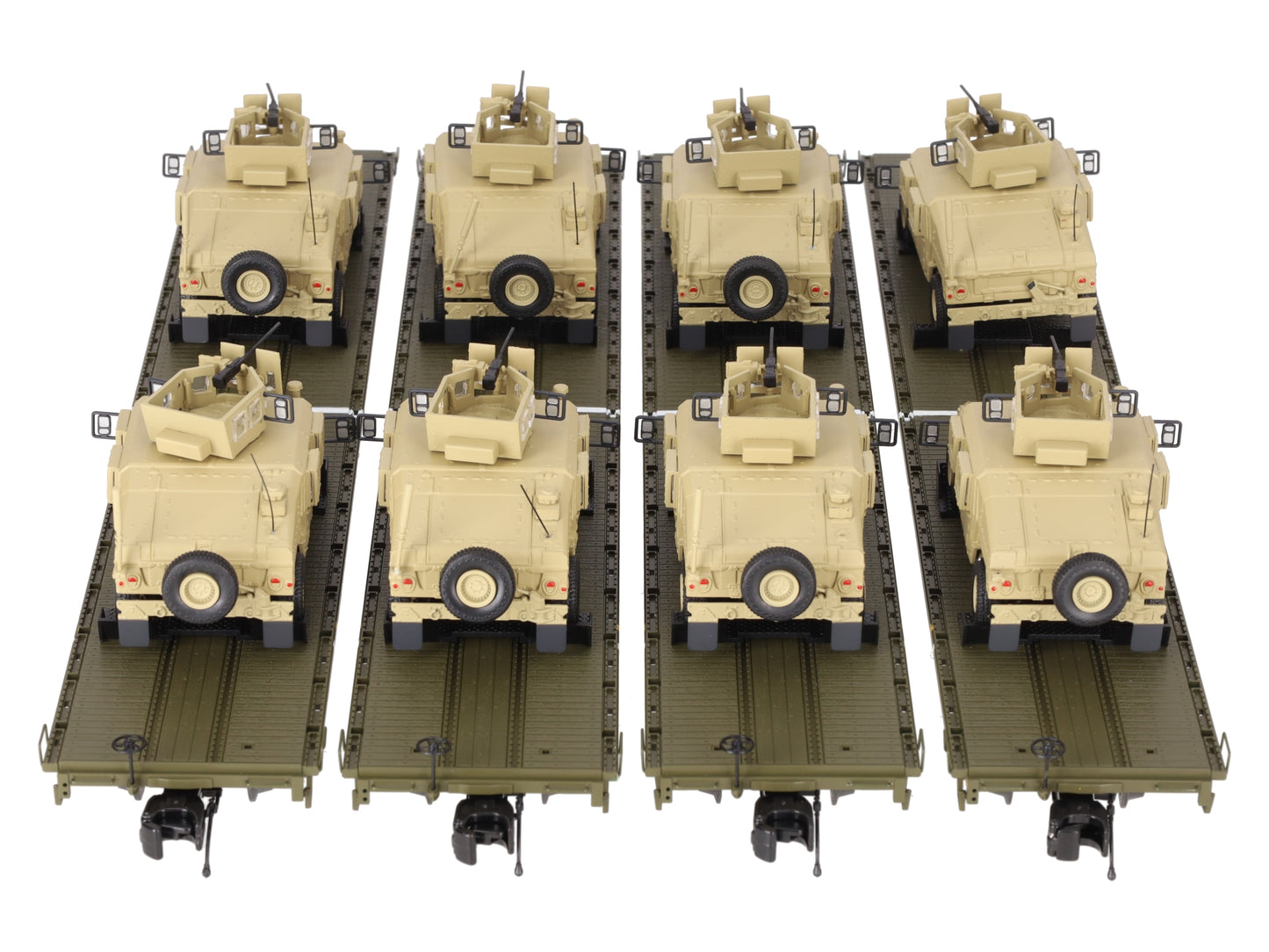 MTH 20-92274 O U.S. Army 4-Car 60' Flat Car Set w/(2) Humvee Vehicles EX/Box