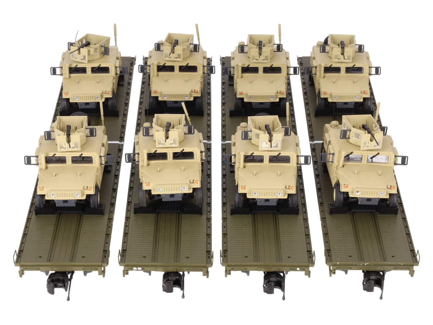 MTH 20-92274 O U.S. Army 4-Car 60' Flat Car Set w/(2) Humvee Vehicles EX/Box