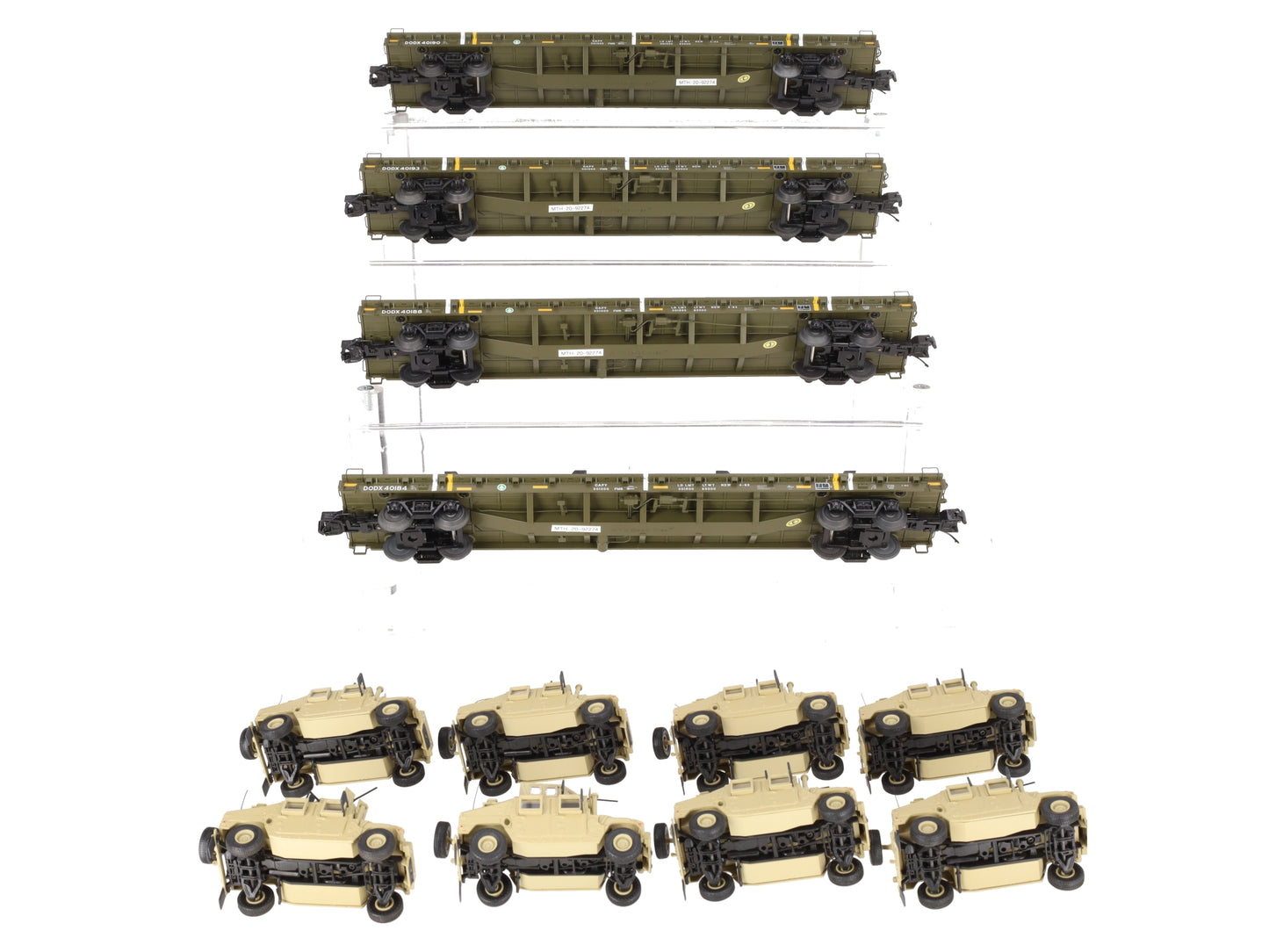 MTH 20-92274 O U.S. Army 4-Car 60' Flat Car Set w/(2) Humvee Vehicles EX/Box