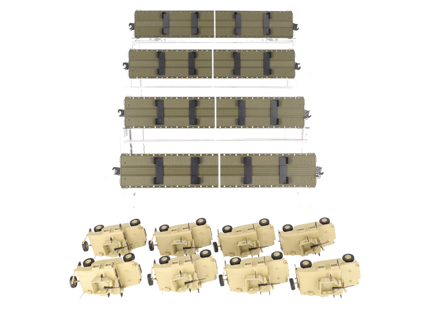 MTH 20-92274 O U.S. Army 4-Car 60' Flat Car Set w/(2) Humvee Vehicles EX/Box