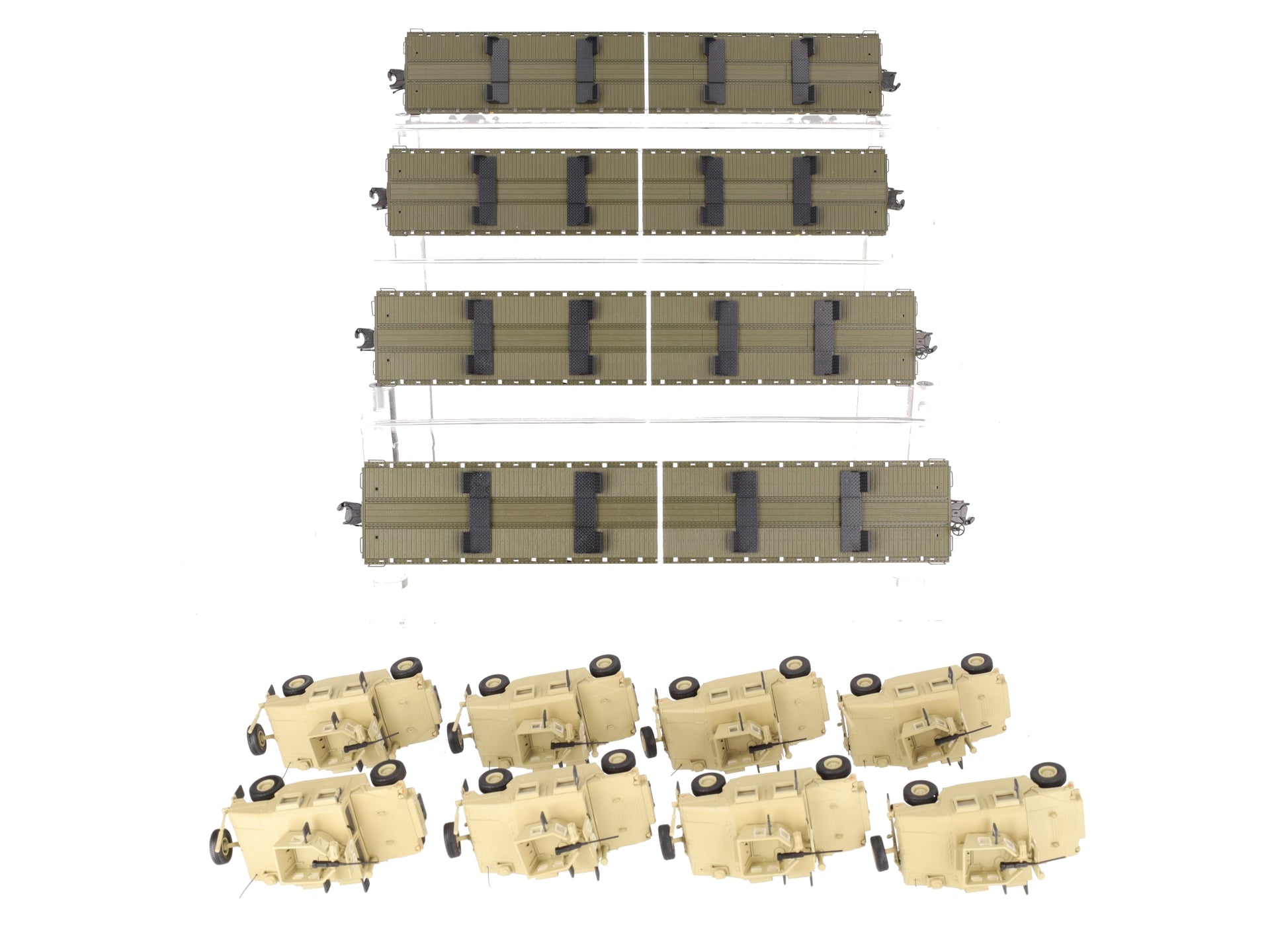MTH 20-92274 O U.S. Army 4-Car 60' Flat Car Set w/(2) Humvee Vehicles EX/Box
