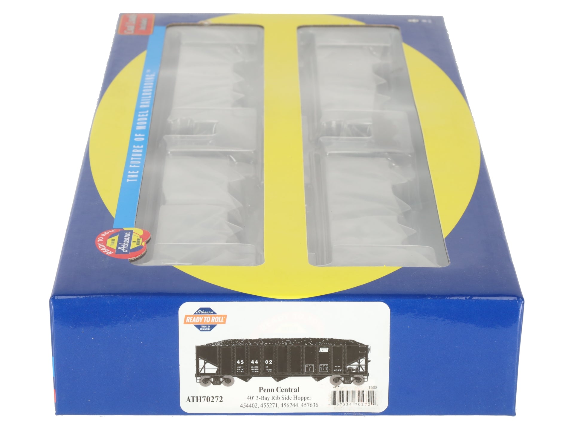 Athearn 70272 HO Penn Central 40' 3-Bay Ribbed Hopper with Load #2 (Pack of 4)