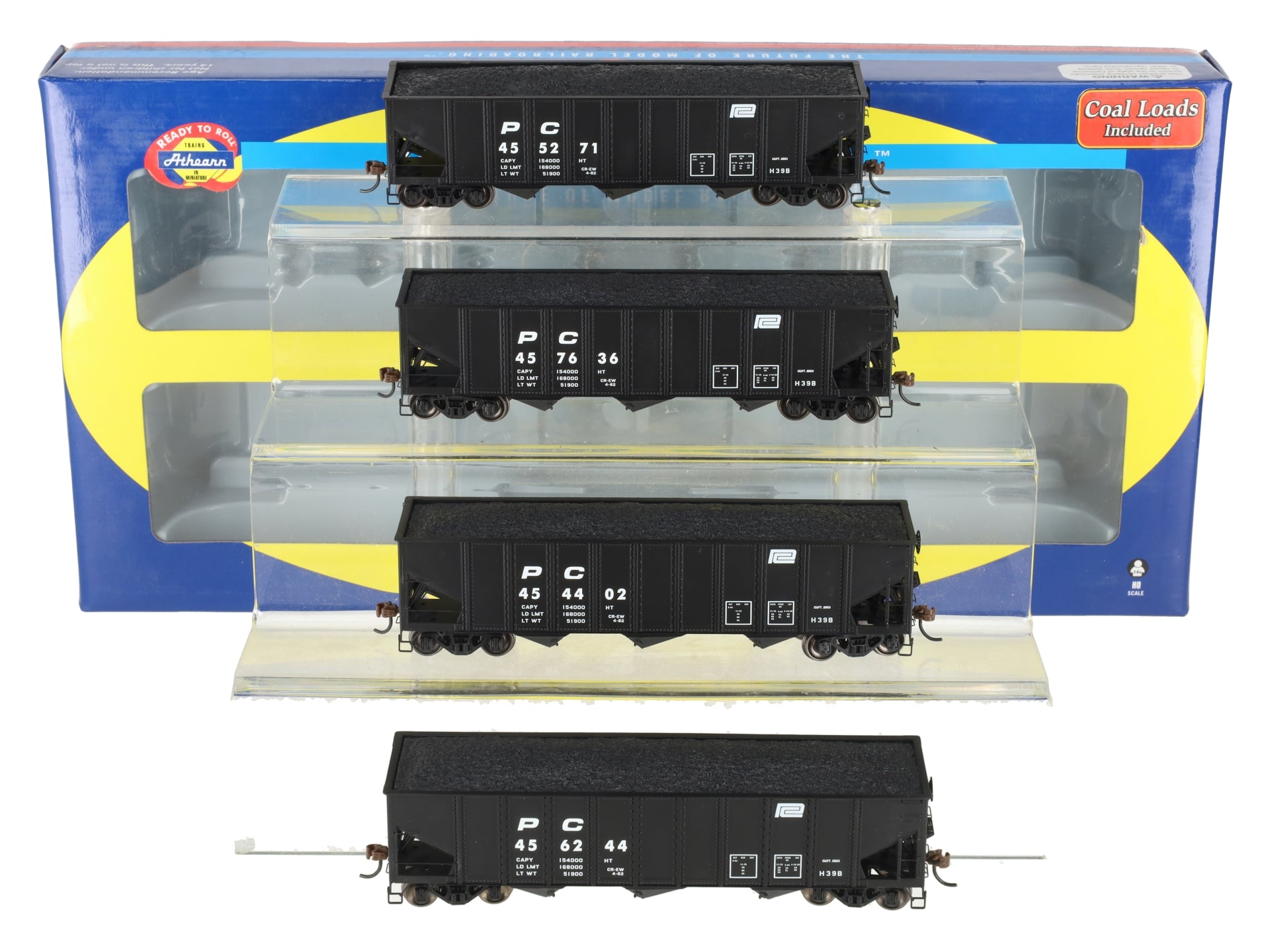 Athearn 70272 HO Penn Central 40' 3-Bay Ribbed Hopper with Load #2 (Pack of 4)