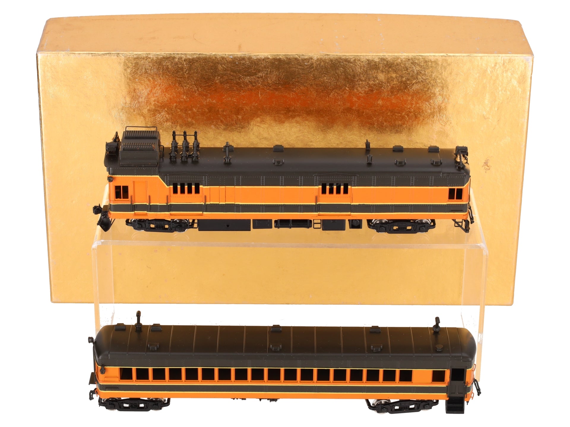 Oriental Limited HO BRASS Gas Electric #2302 & Coach Trailer #600 - Painted EX/Box