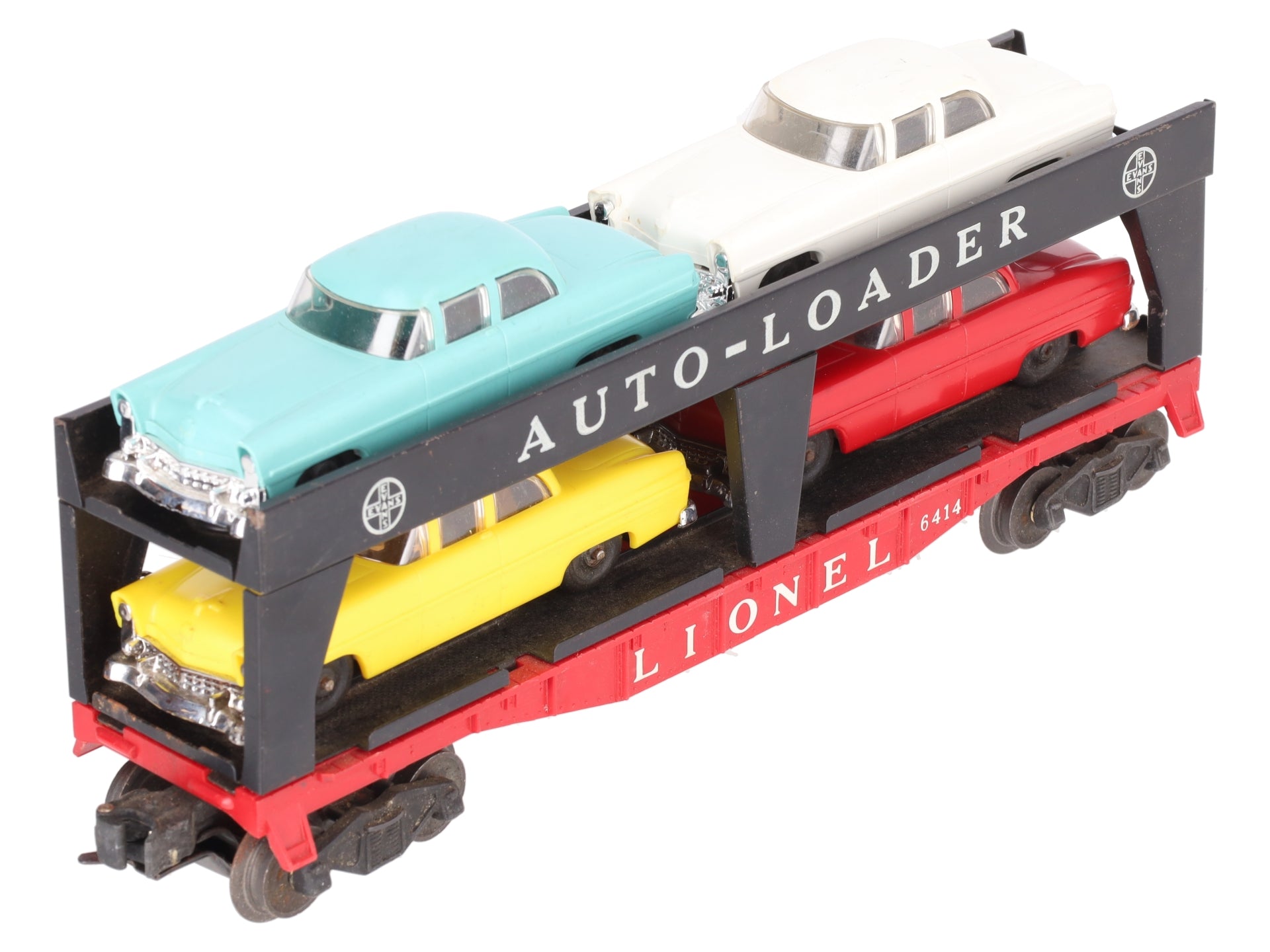 Lionel 6414 Vintage O Gauge Postwar Evans Autoloader with 4 Automobiles VG/Box