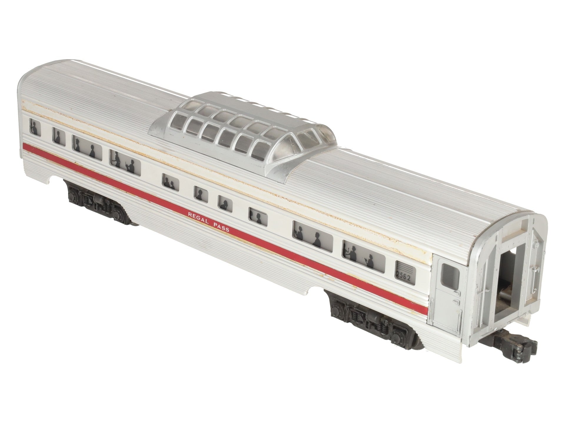Lionel 2562 Vintage O Santa Fe Regal Pass Red Stripe Aluminum Vista Dome Car VG