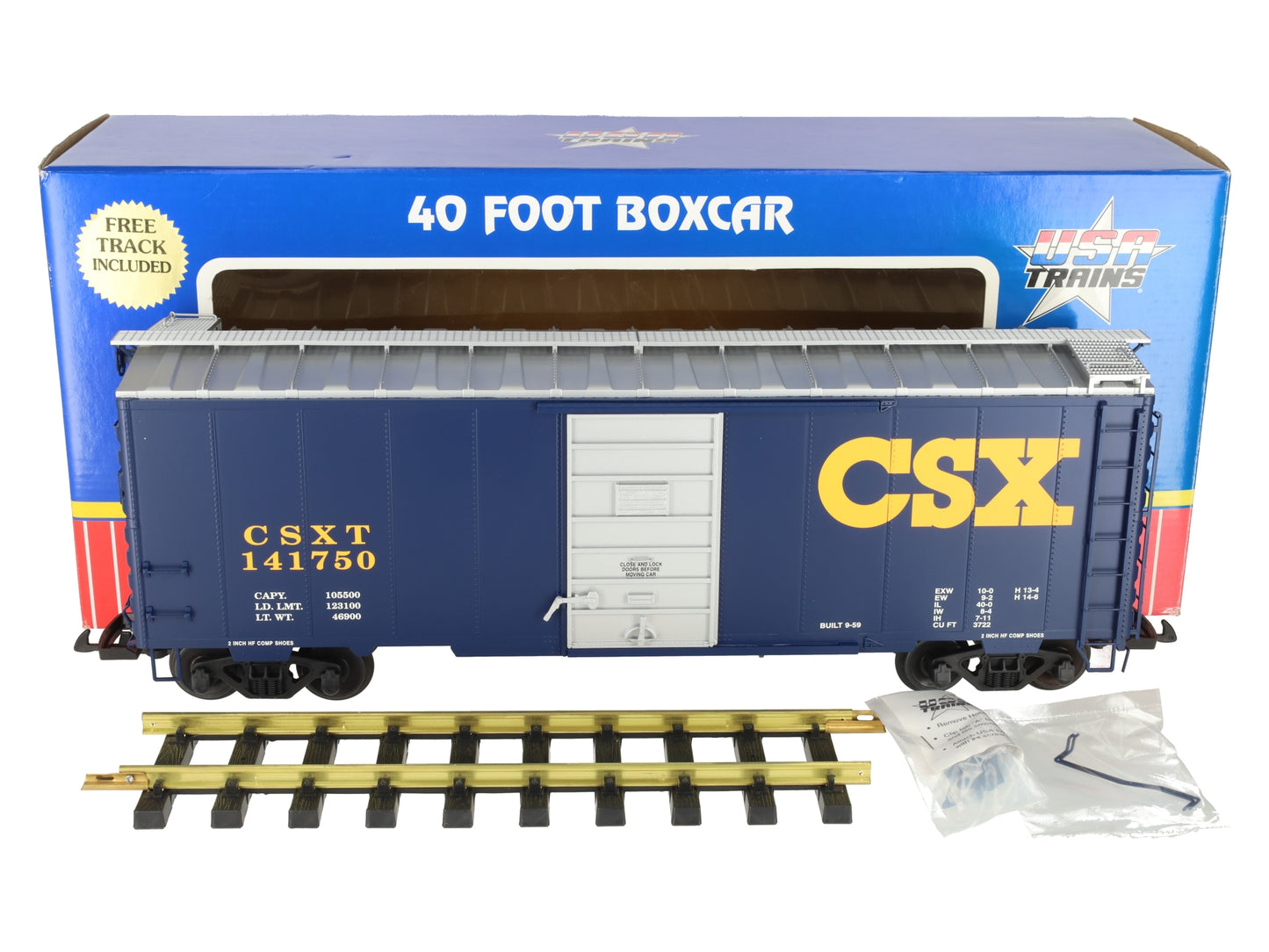 USA Trains R19208A G CSX 40' PS-1 Boxcar #141750 (Metal Wheels) LN/Box