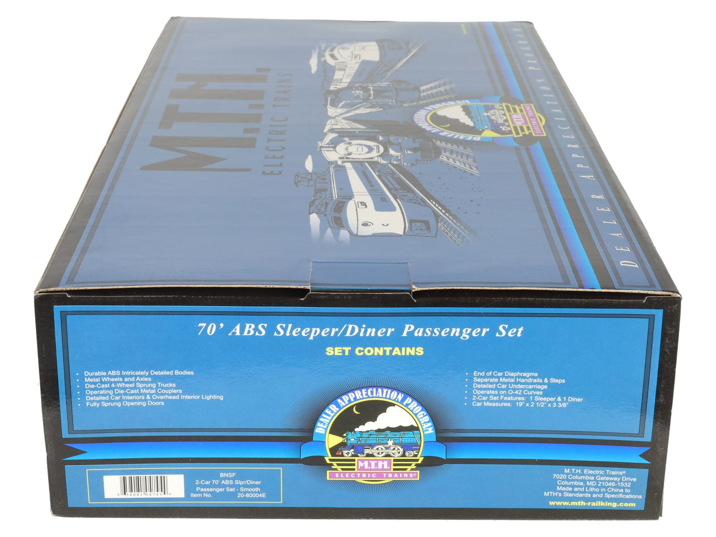 MTH 20-80004E O BNSF 70' Streamlined Sleeper/Diner Passenger Set (Set of 2) LN/Box
