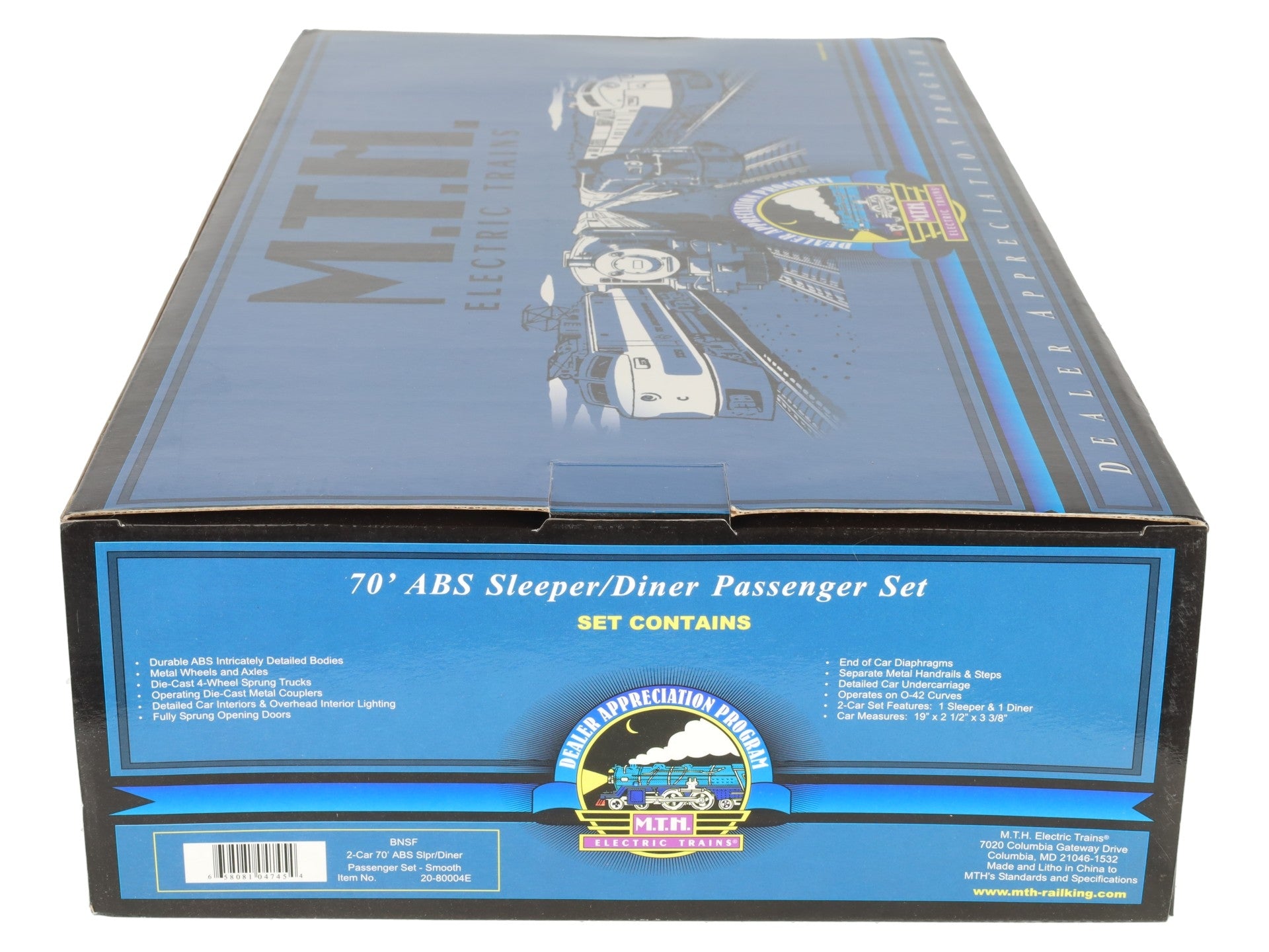 MTH 20-80004E O BNSF 70' Streamlined Sleeper/Diner Passenger Set (Set of 2) LN/Box