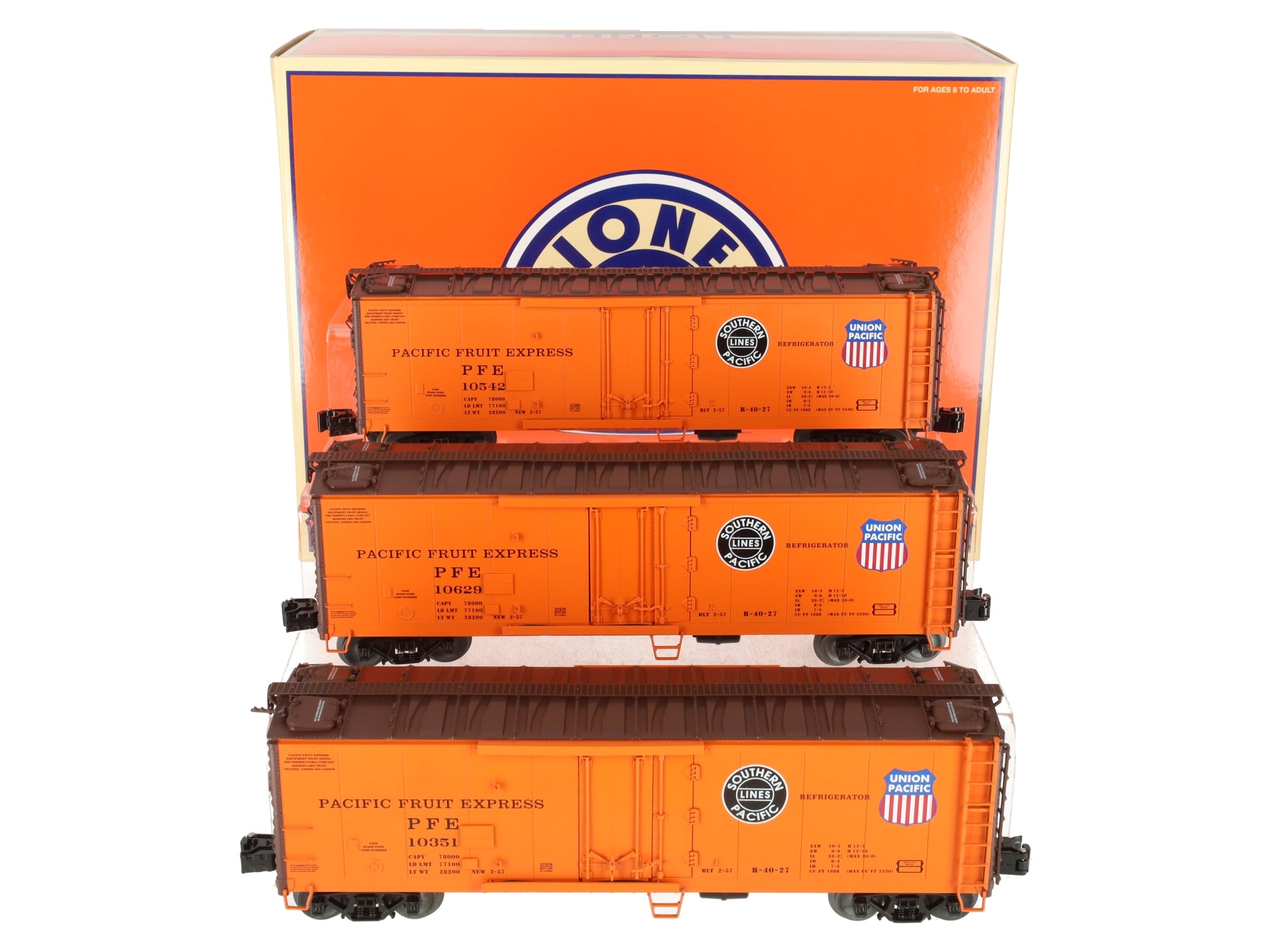 Lionel 6-27372 O Pacific Fruit Express Steel-Sided Refrigerator Car (Pack of 3) EX/Box