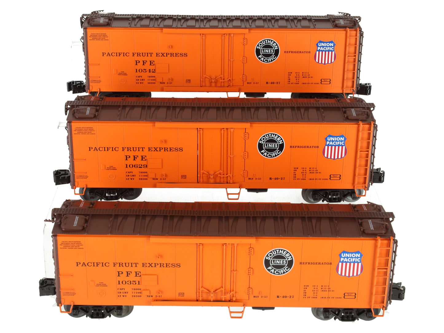 Lionel 6-27372 O Pacific Fruit Express Steel-Sided Refrigerator Car (Pack of 3) EX/Box