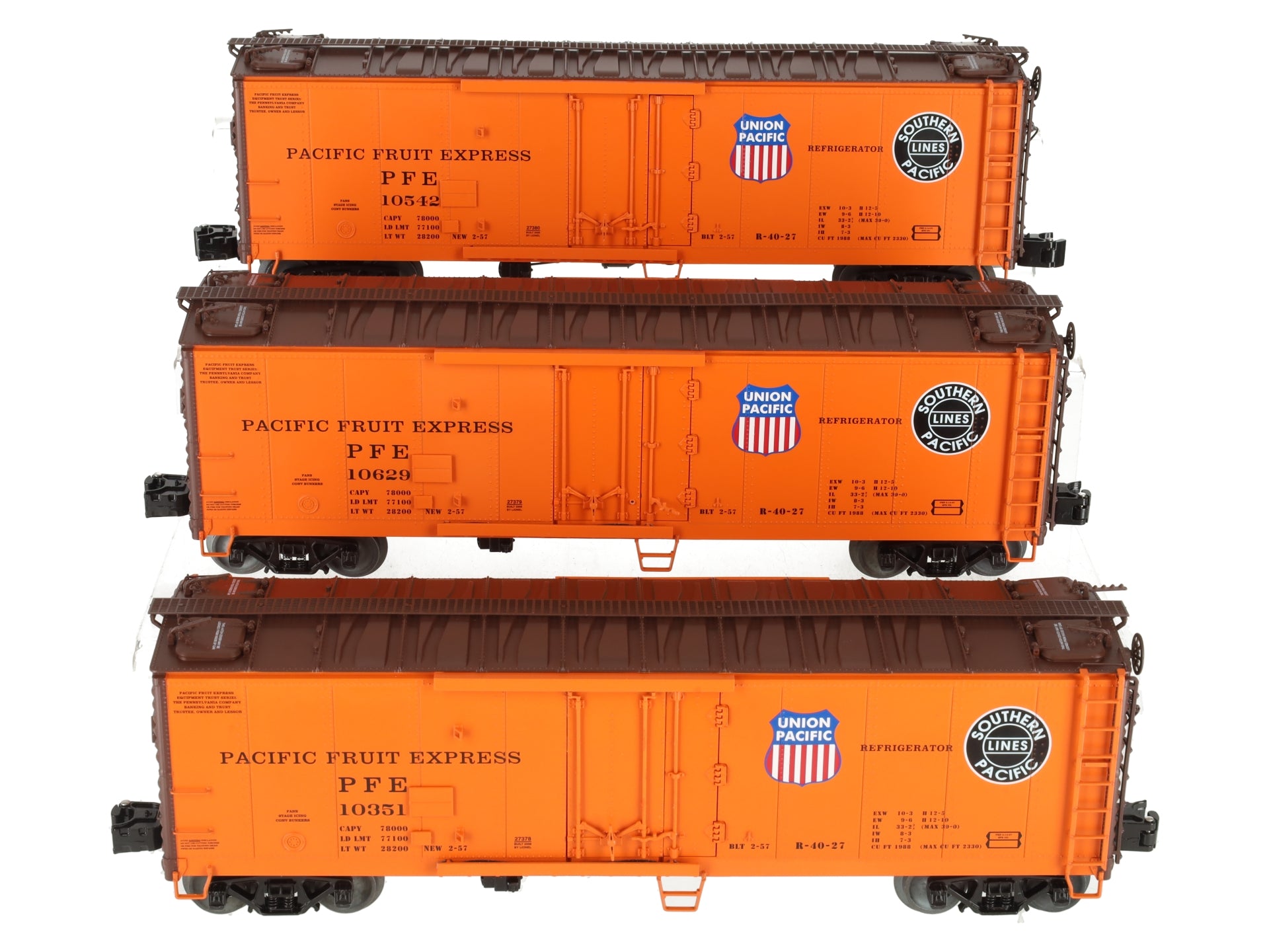 Lionel 6-27372 O Pacific Fruit Express Steel-Sided Refrigerator Car (Pack of 3) EX/Box
