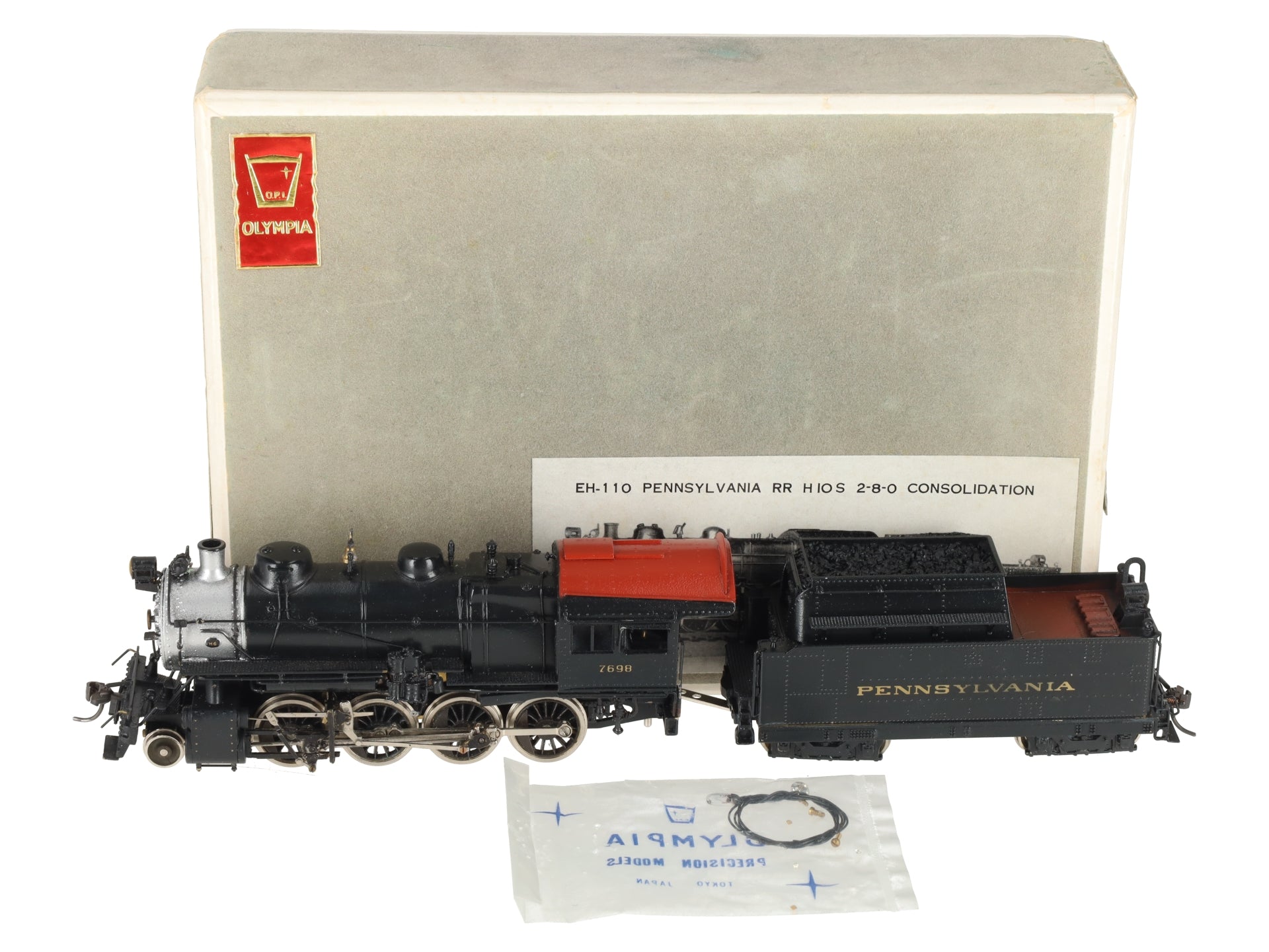 Olympia EH-110 HO Scale BRASS Pennsylvania RR H10S 2-8-0 Steam Loco & Tender VG/Box