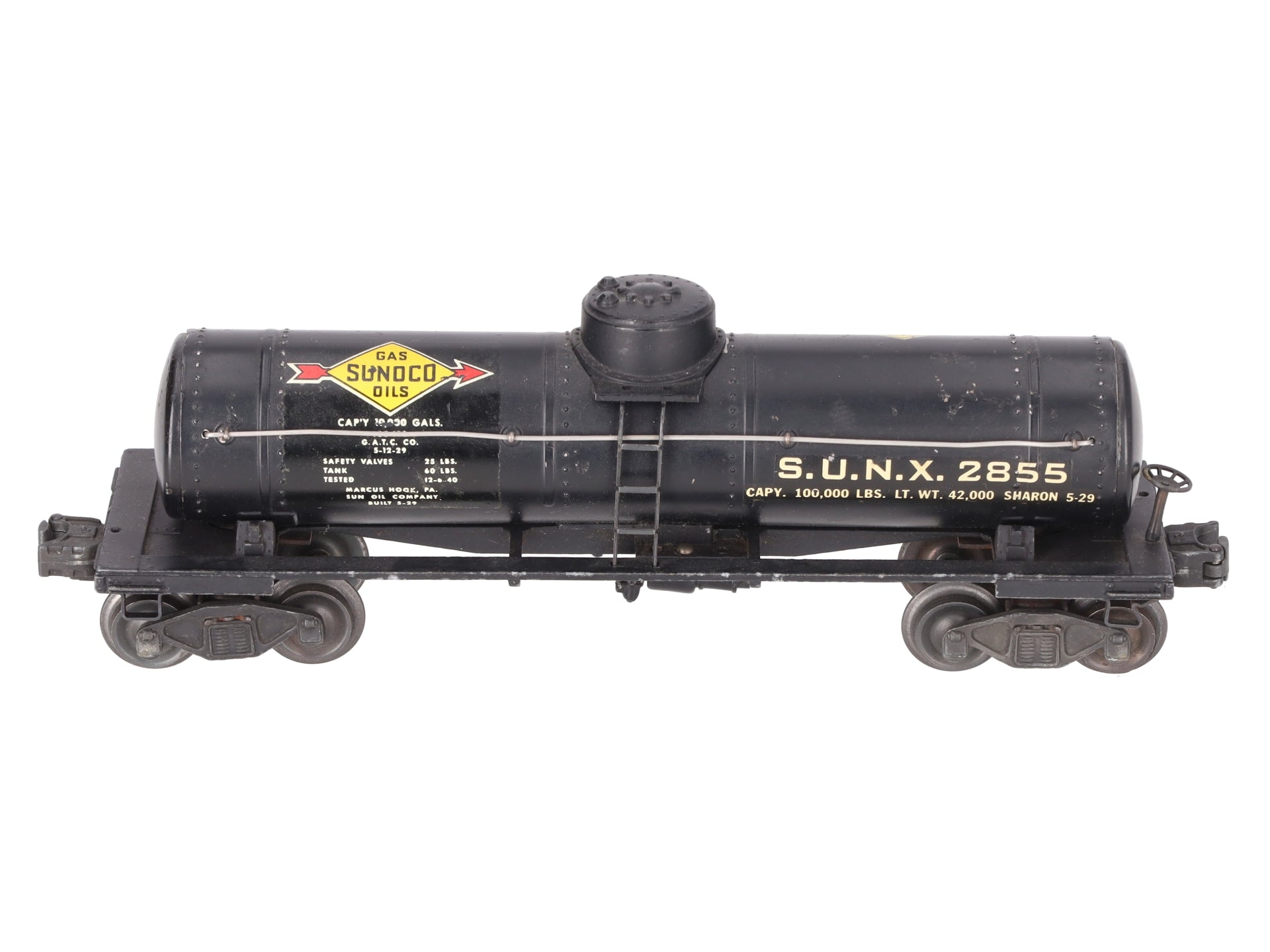 Lionel 2855 Vintage O Gauge Postwar Sunoco Black Semi-Scale Tank Car VG