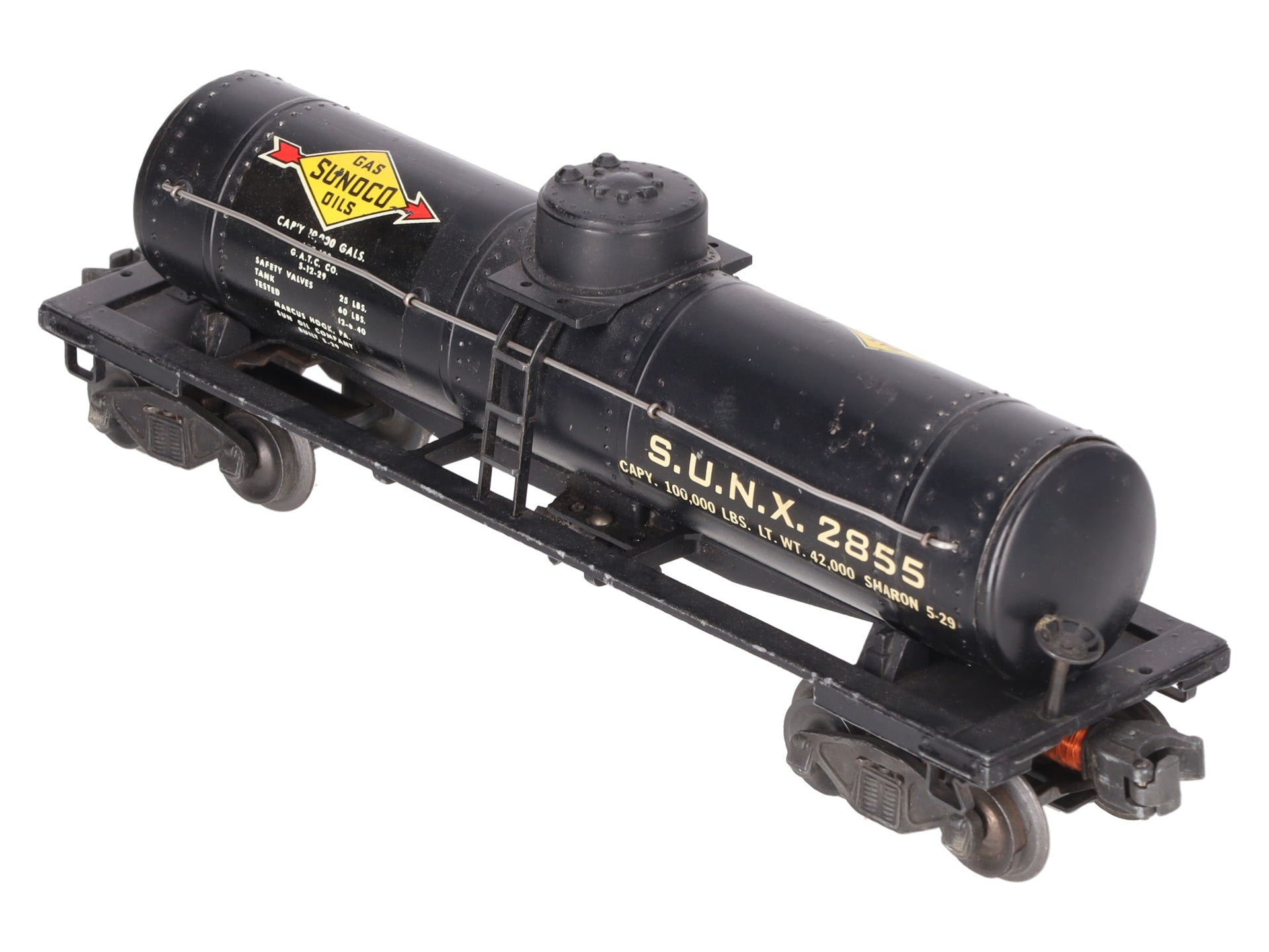 Lionel 2855 Vintage O Gauge Postwar Sunoco Black Semi-Scale Tank Car VG