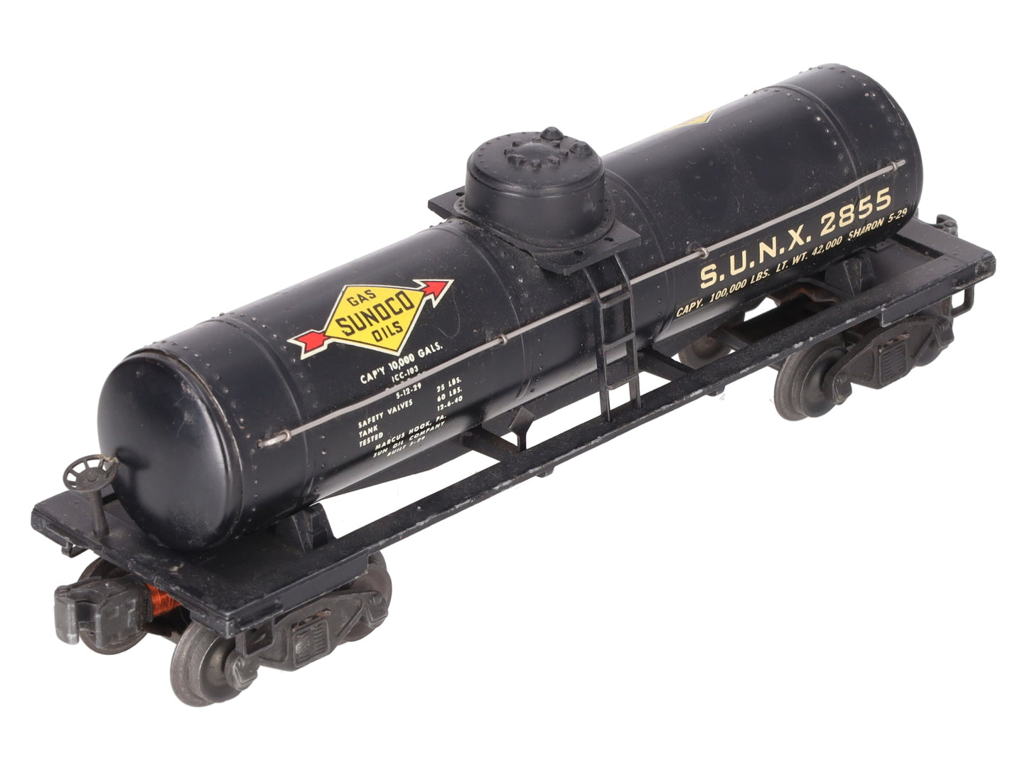 Lionel 2855 Vintage O Gauge Postwar Sunoco Black Semi-Scale Tank Car VG