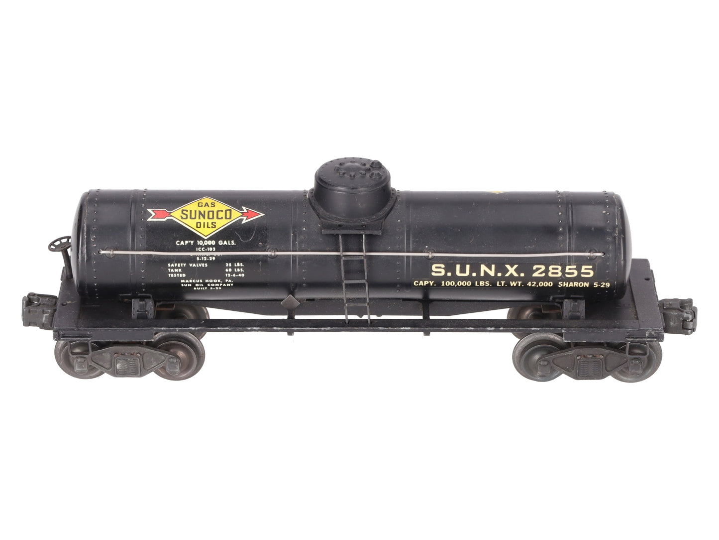 Lionel 2855 Vintage O Gauge Postwar Sunoco Black Semi-Scale Tank Car VG