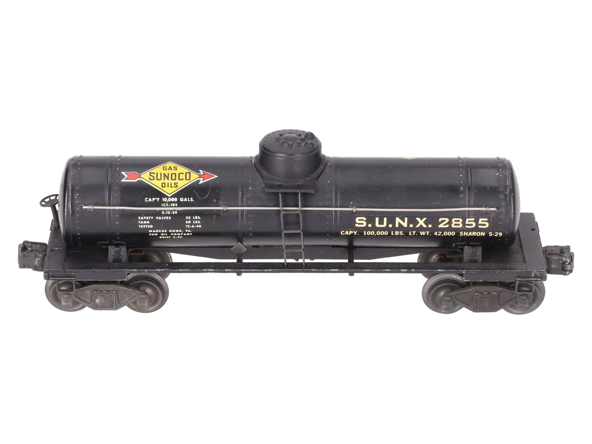 Lionel 2855 Vintage O Gauge Postwar Sunoco Black Semi-Scale Tank Car VG