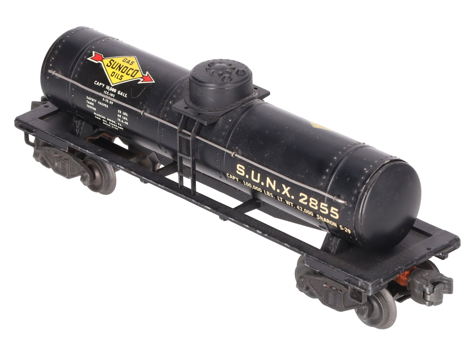 Lionel 2855 Vintage O Gauge Postwar Sunoco Black Semi-Scale Tank Car VG