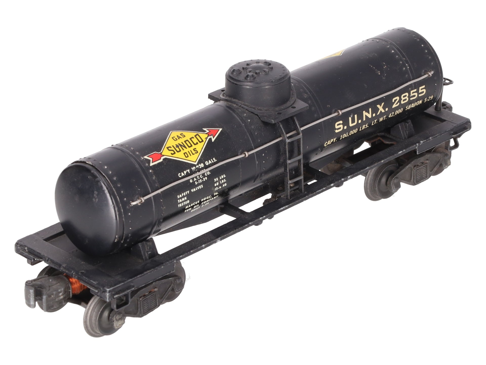 Lionel 2855 Vintage O Gauge Postwar Sunoco Black Semi-Scale Tank Car VG