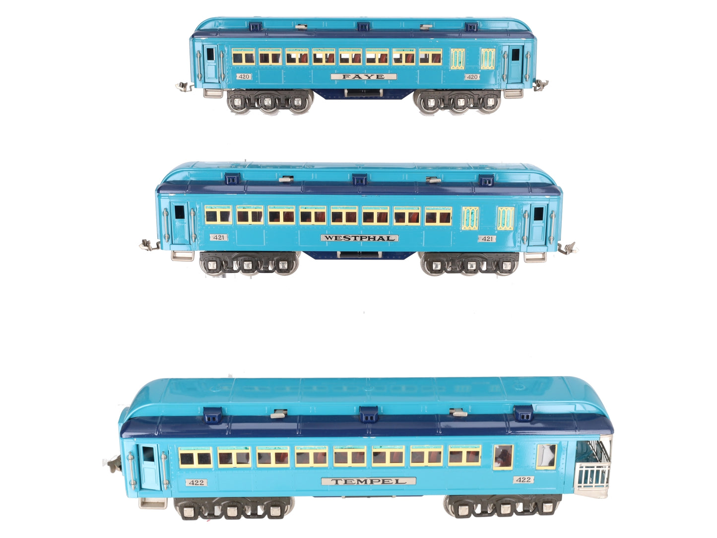 MTH 11-40040 Std.Gauge Two Tone Blue Comet Nickel Trim Passenger Set (Set of 3)