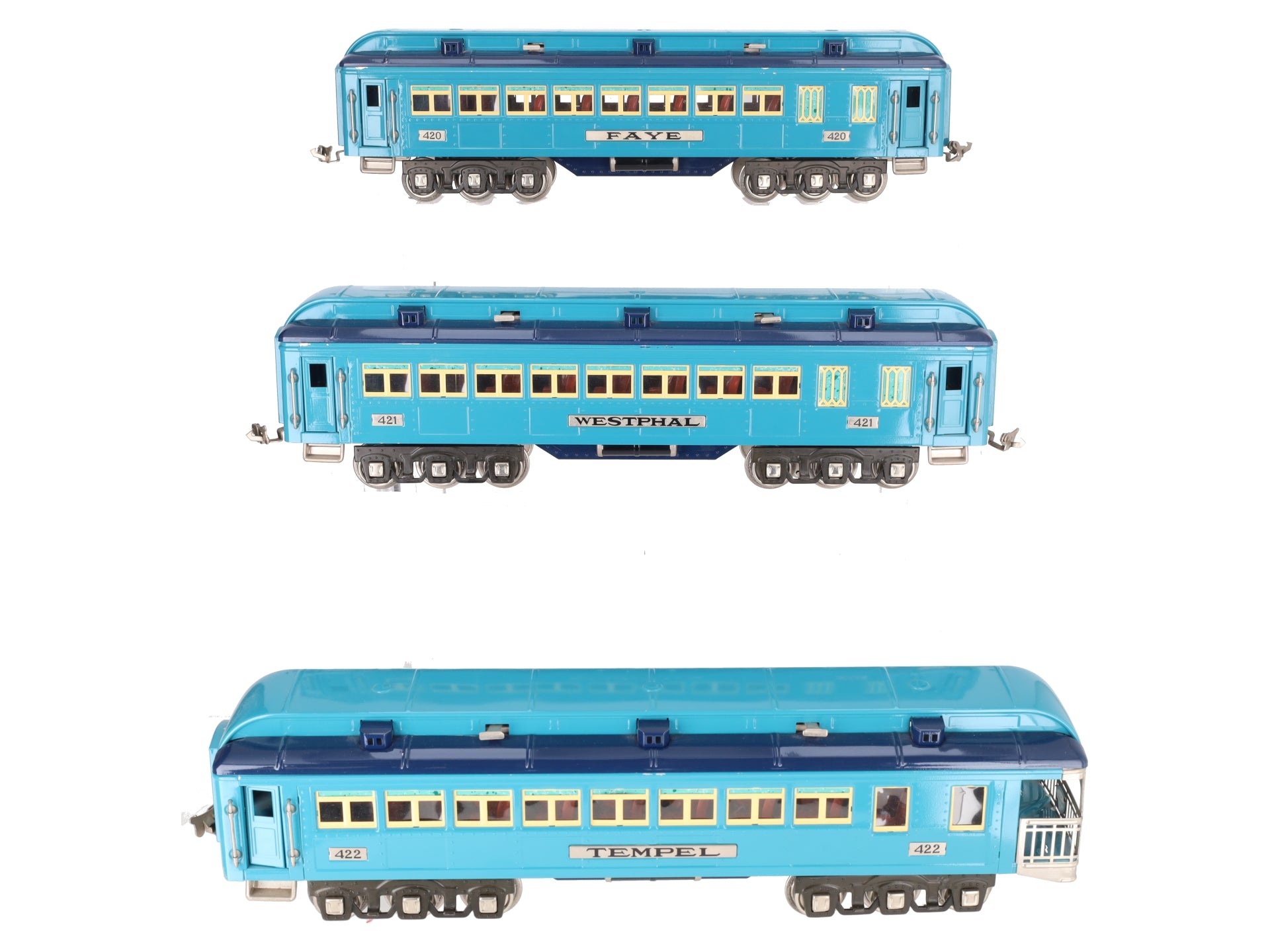 MTH 11-40040 Std.Gauge Two Tone Blue Comet Nickel Trim Passenger Set (Set of 3) EX