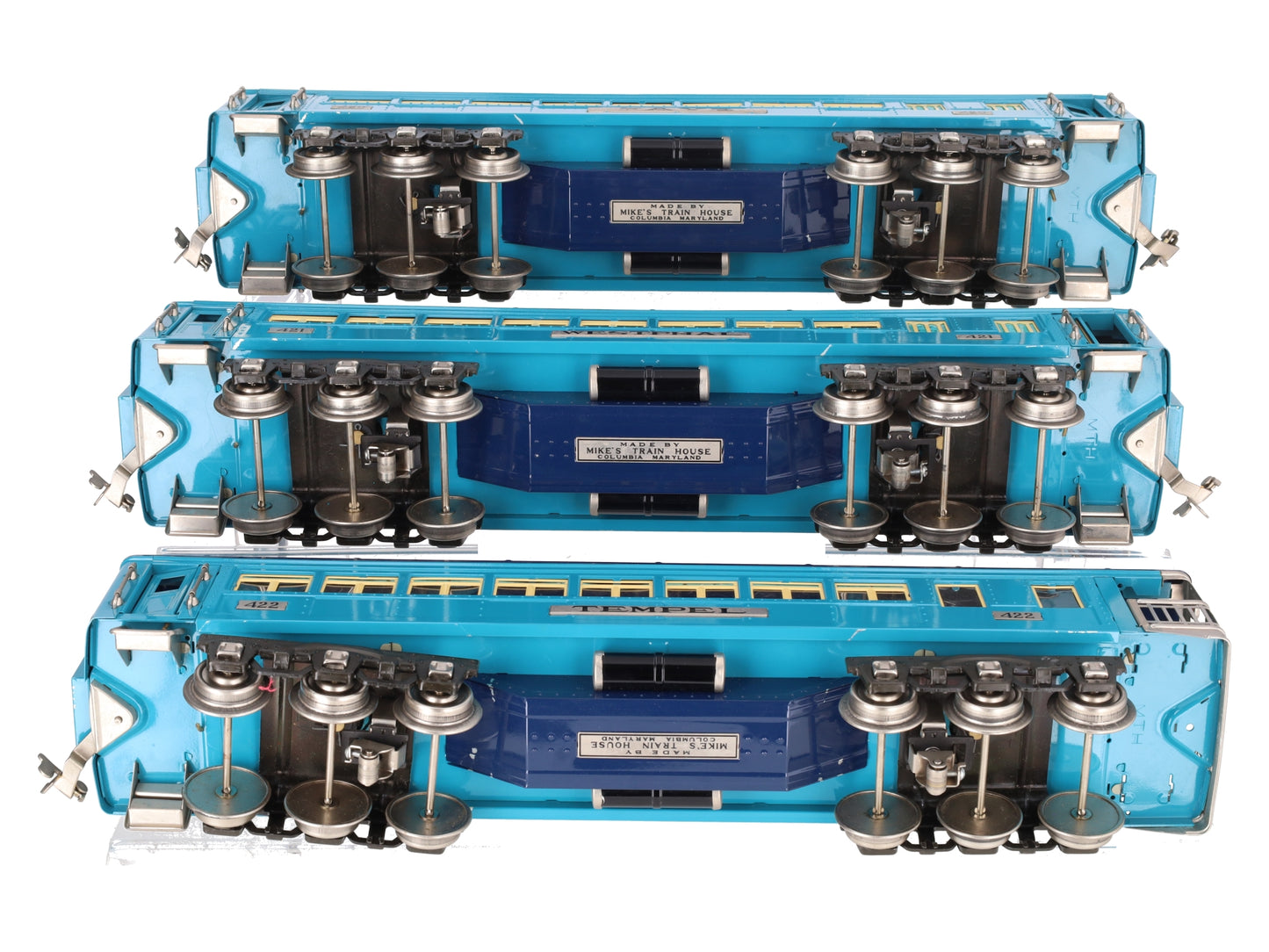 MTH 11-40040 Std.Gauge Two Tone Blue Comet Nickel Trim Passenger Set (Set of 3) EX