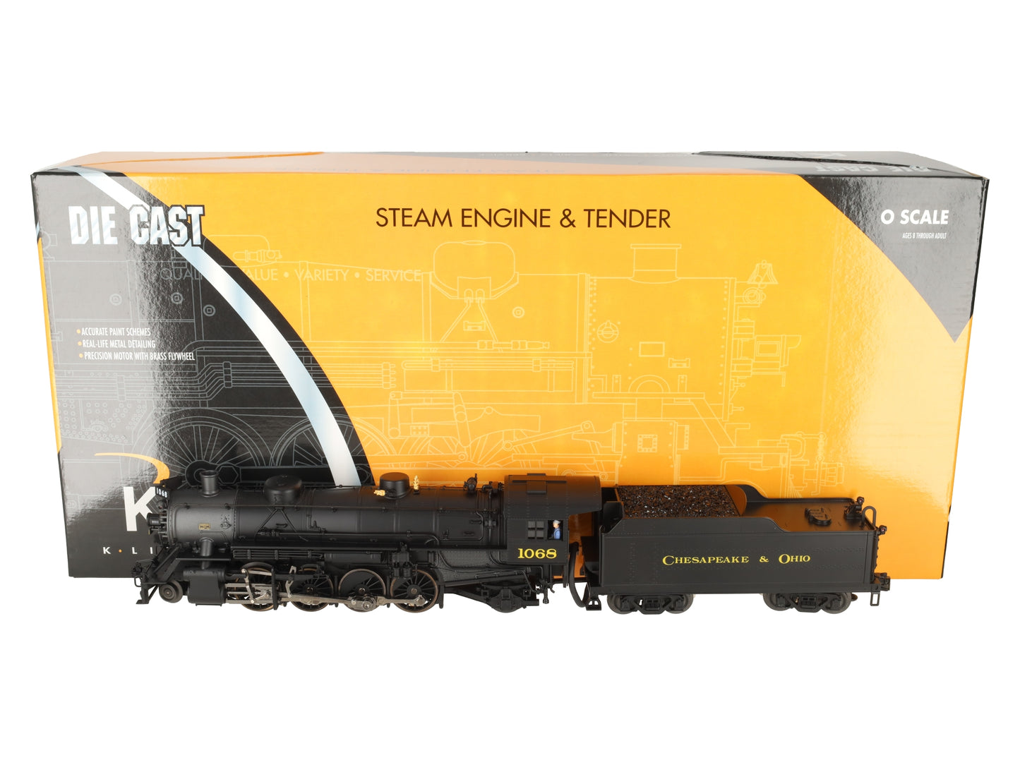 K-Line K3615-1068W O Gauge Chesapeake & Ohio Mikado Steam Loco & Tender #1068 LN/Box