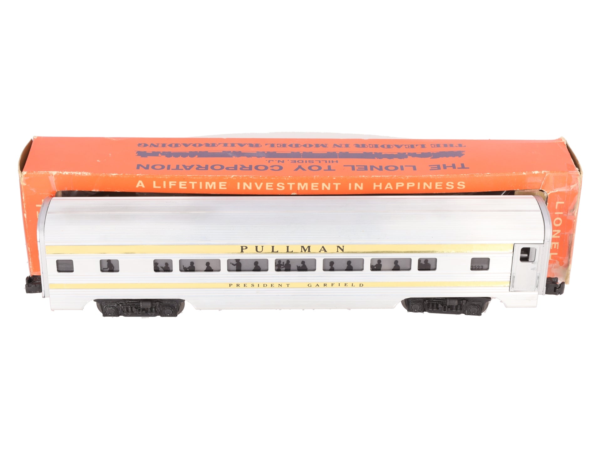 Lionel 2523 Vintage O President Garfield Gold Stripe Aluminum Pullman Car EX/Box