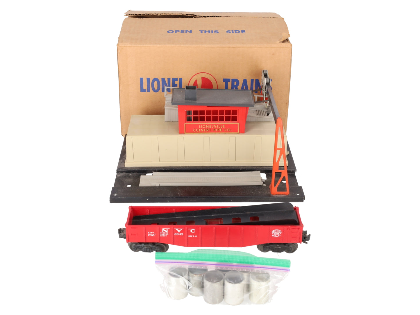 Lionel 342 Vintage O Motorized Operating Culvert Loader with Car VG/Box