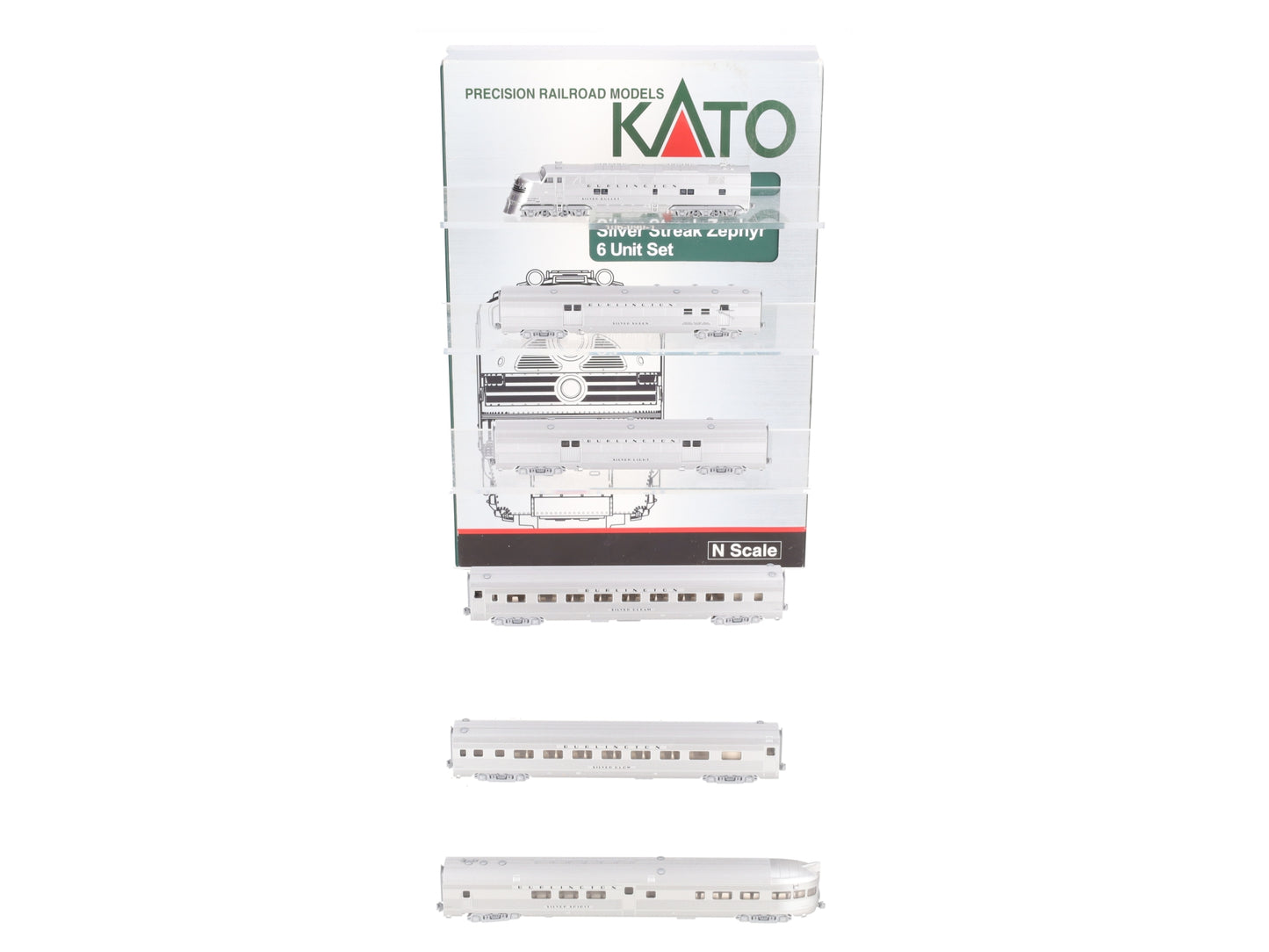Kato 106-090 N CB&Q EMD E5A Diesel & Silver Streak Zephyr Passenger Set EX/Box