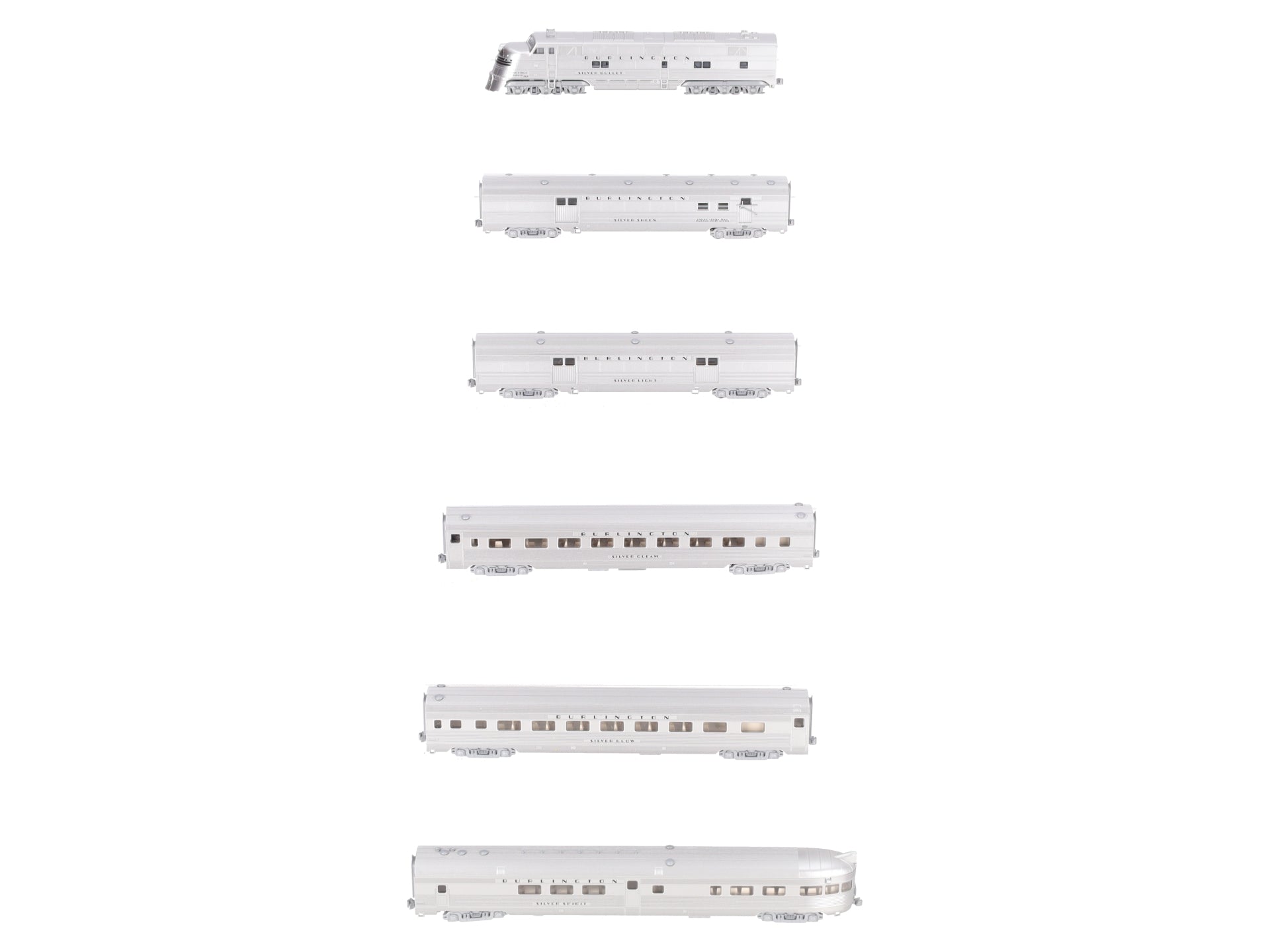 Kato 106-090 N CB&Q EMD E5A Diesel & Silver Streak Zephyr Passenger Set EX/Box