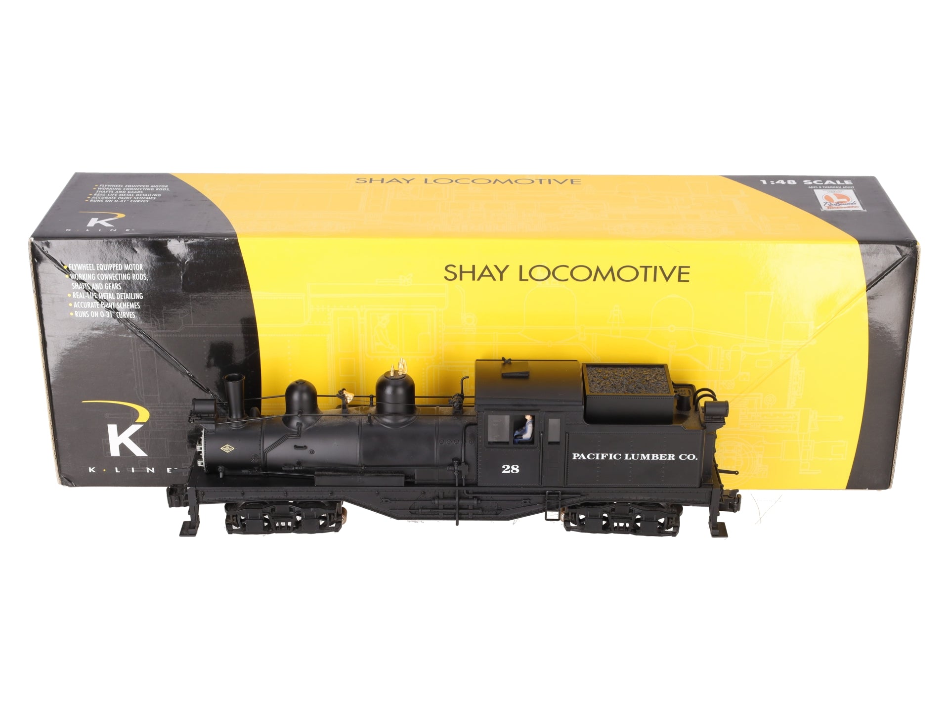K-Line K3499-0028CC Pacific Lumber Shay Loco w/TMCC #28 EX/Box