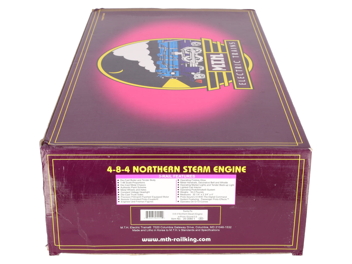 MTH 20-3080-1 O Gauge Santa Fe 4-8-4 Northern Steam Locomotive w/PS2 #2913 VG/Box
