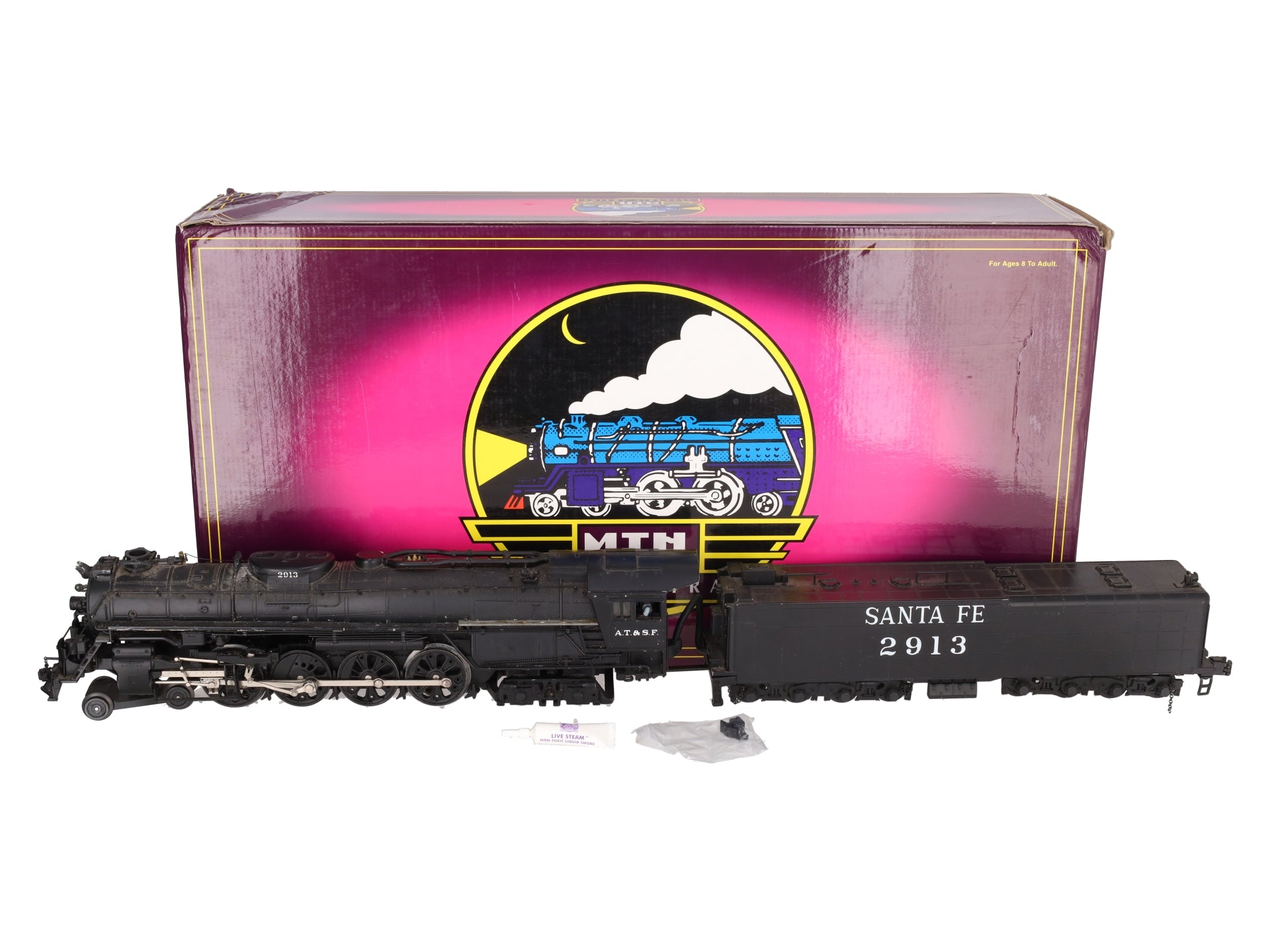 MTH 20-3080-1 O Gauge Santa Fe 4-8-4 Northern Steam Locomotive w/PS2 #2913 VG/Box