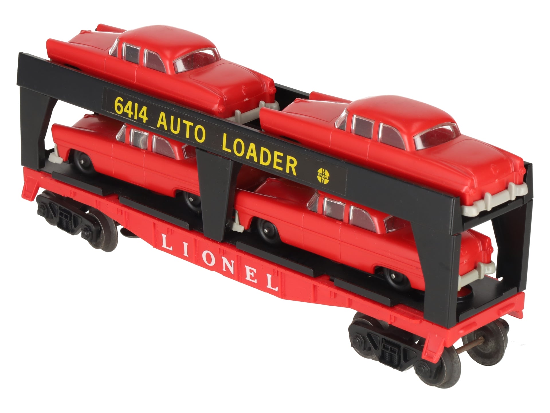 Lionel 6414 Vintage O Glen Uhl Evans Autoloader with 4 Red Sedans EX/Box