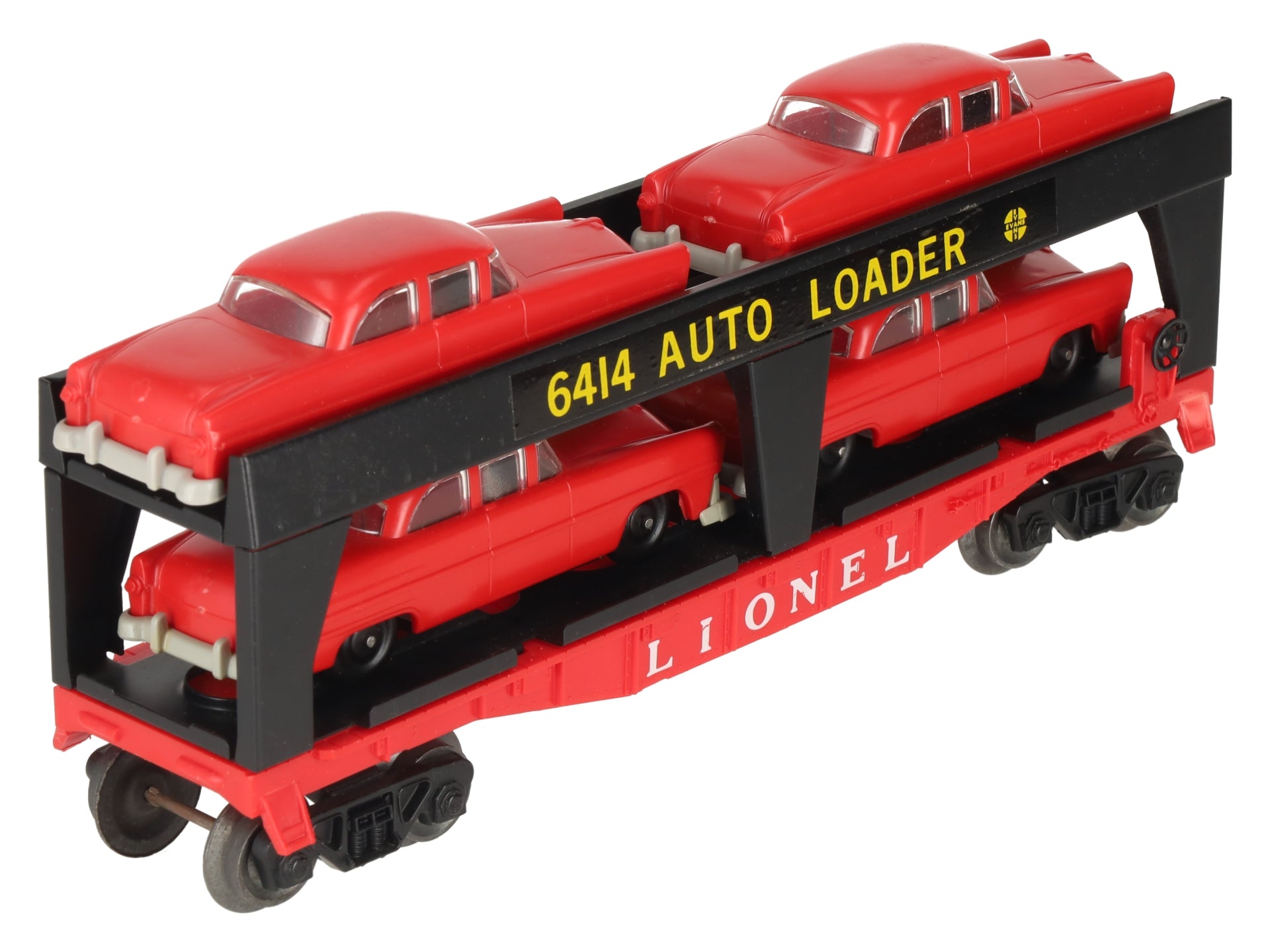Lionel 6414 Vintage O Glen Uhl Evans Autoloader with 4 Red Sedans EX/Box