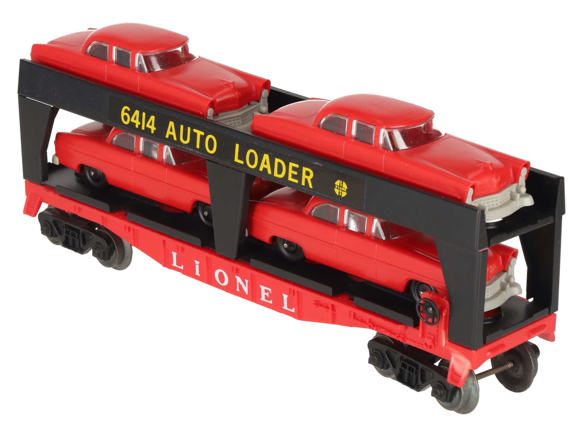Lionel 6414 Vintage O Glen Uhl Evans Autoloader with 4 Red Sedans EX/Box
