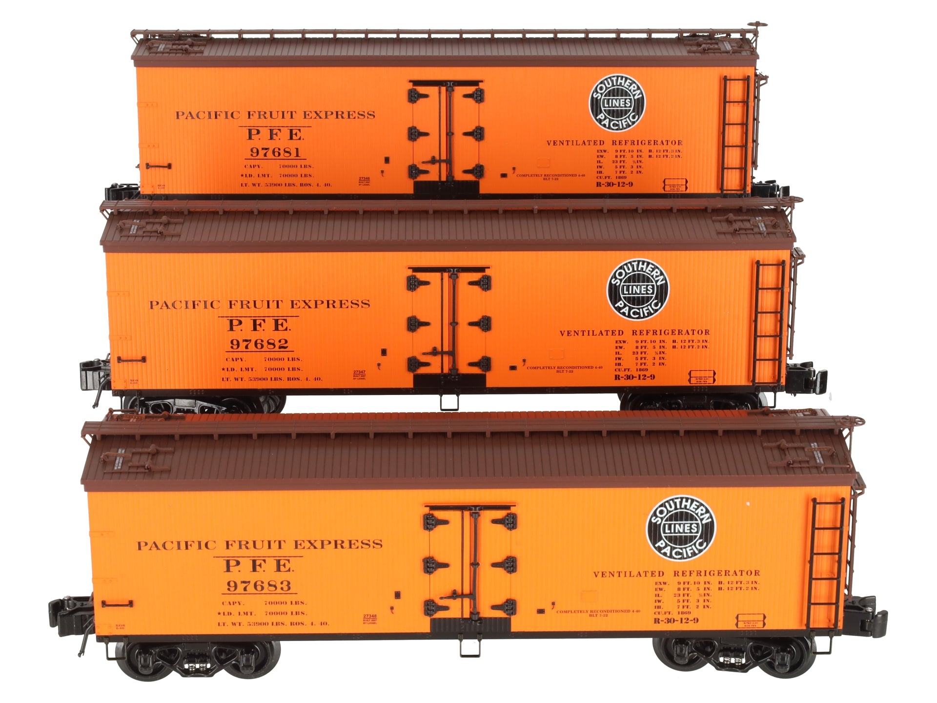 Lionel 6-11657 O Gauge Pacific Fruit Express Woodsided Refrigerator (Set of 3) LN/Box
