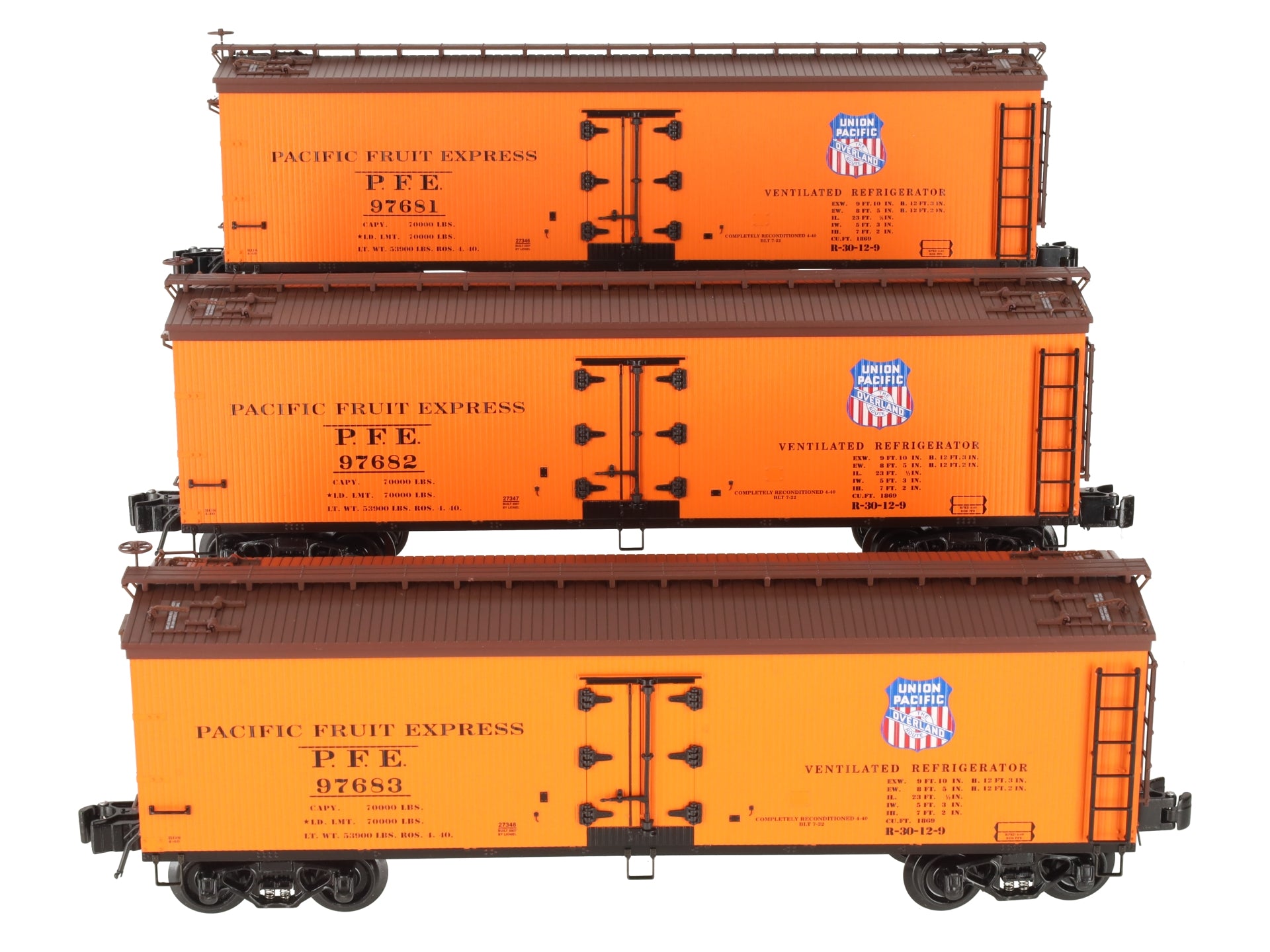 Lionel 6-11657 O Gauge Pacific Fruit Express Woodsided Refrigerator (Set of 3) LN/Box